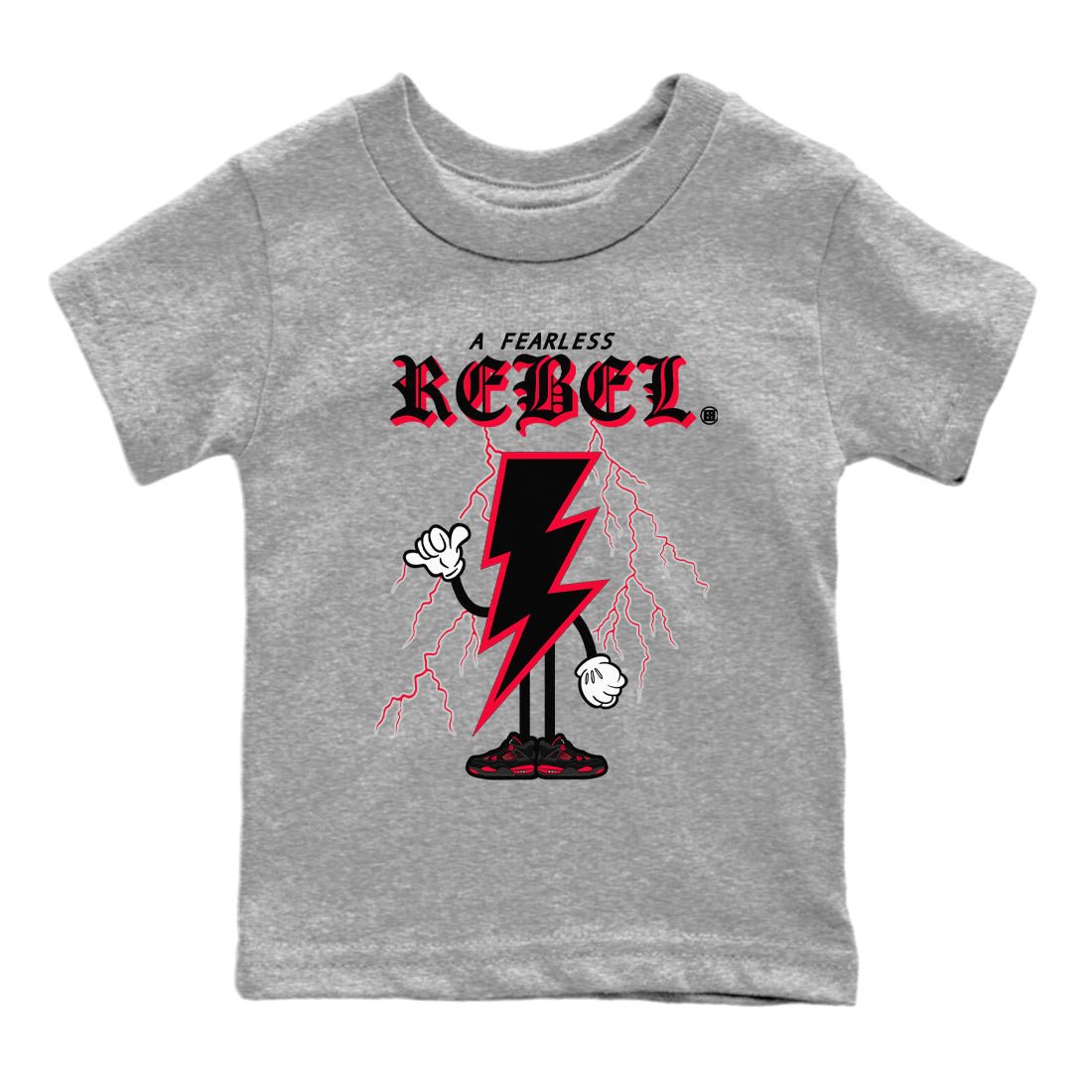 Air Jordan 4 Red Thunder Sneaker Match Tees Fearless Rebel Sneaker Tees Jordan 4 Retro Red Thunder Sneaker Release Tees Kids Shirts Heather Grey 2
