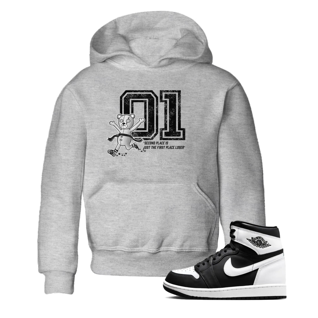 1s Black White shirt to match jordans First Place Winner sneaker tees Air Jordan 1 Retro Black White SNRT sneaker release tees baby toddler Heather Grey 1 cotton Shirt
