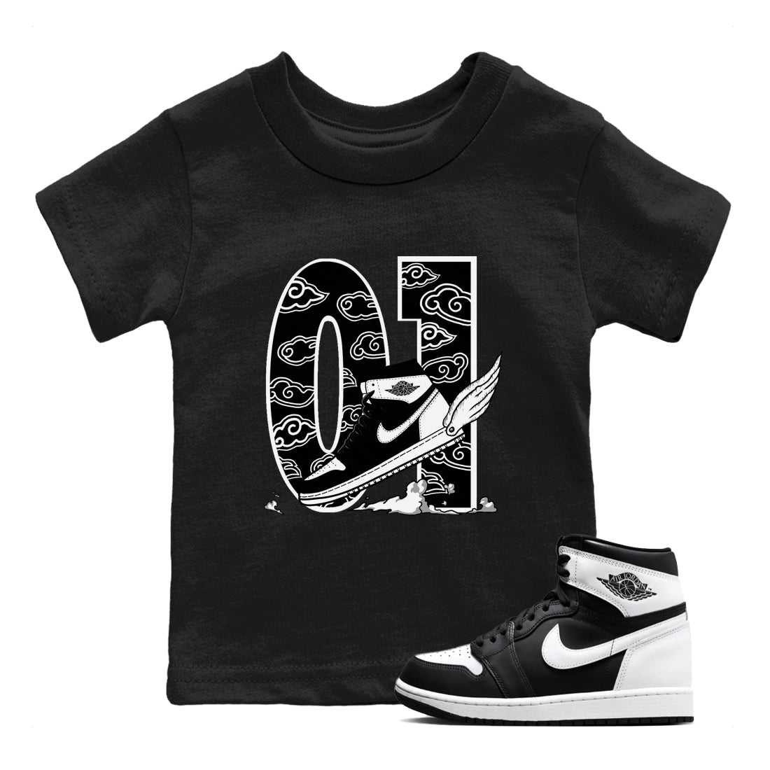 1s Black White shirt to match jordans Fly To The Clouds sneaker tees Air Jordan 1 Retro Black White SNRT sneaker release tees baby toddler Black 1 cotton Shirt