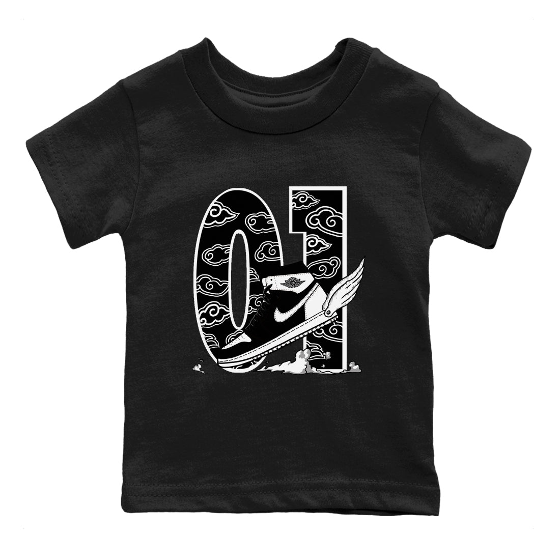 1s Black White shirt to match jordans Fly To The Clouds sneaker tees Air Jordan 1 Retro Black White SNRT sneaker release tees baby toddler Black 2 cotton Shirt