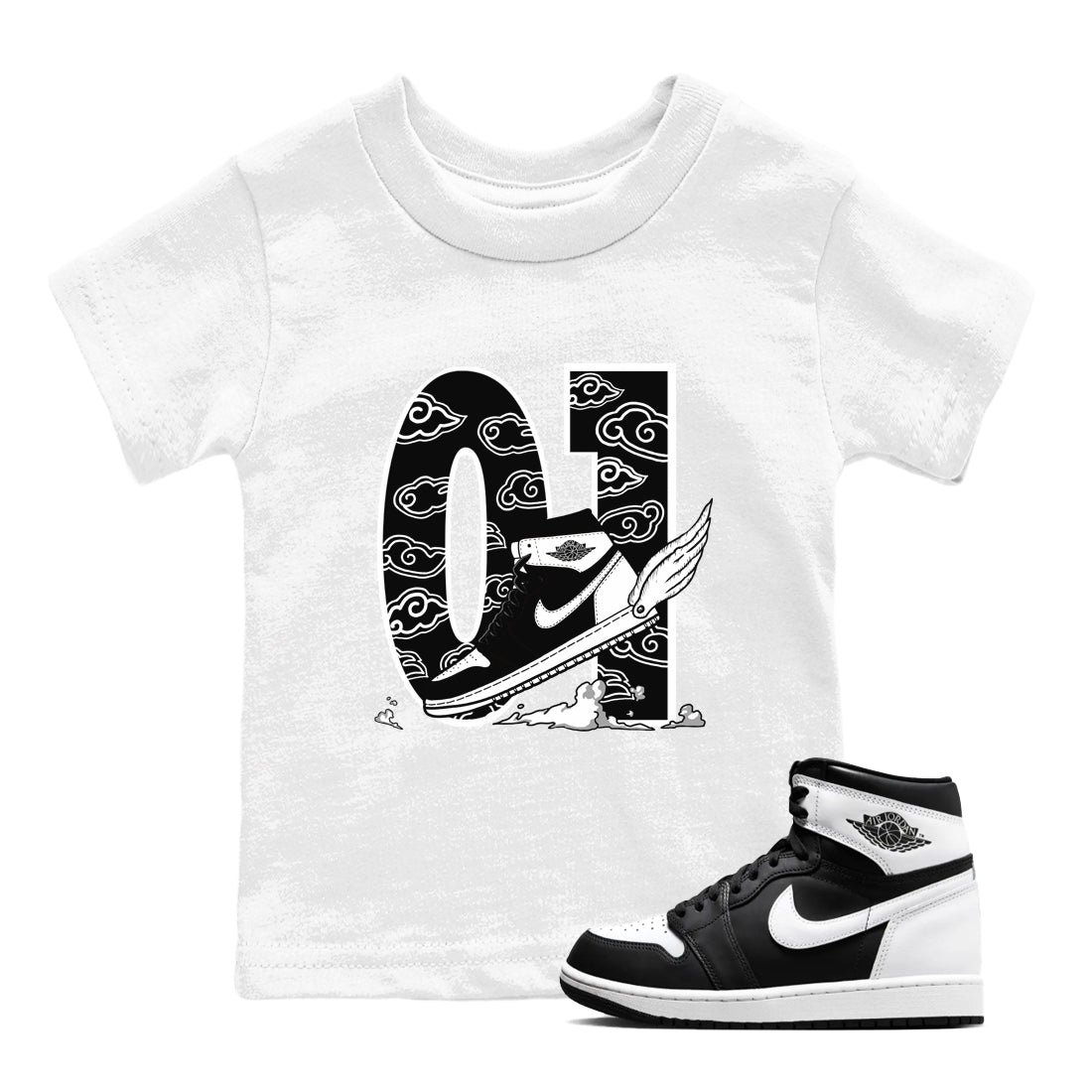 1s Black White shirt to match jordans Fly To The Clouds sneaker tees Air Jordan 1 Retro Black White SNRT sneaker release tees baby toddler White 1 cotton Shirt