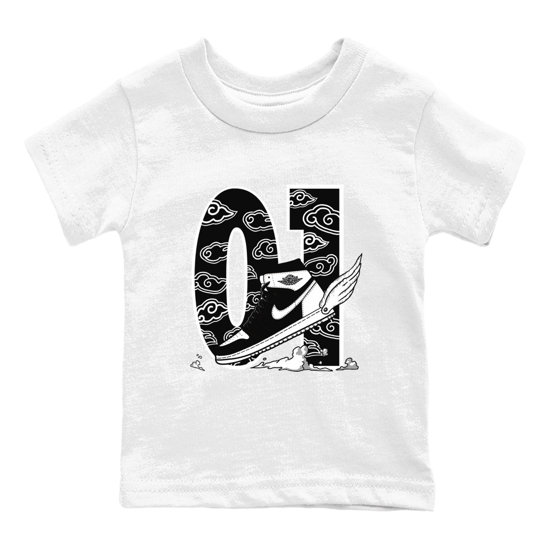 1s Black White shirt to match jordans Fly To The Clouds sneaker tees Air Jordan 1 Retro Black White SNRT sneaker release tees baby toddler White 2 cotton Shirt
