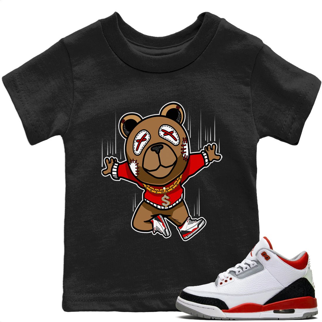 Jordan 3 Fire Red Sneaker Match Tees Flying Bear Sneaker Tees Jordan 3 Fire Red Sneaker Release Tees Kids Shirts
