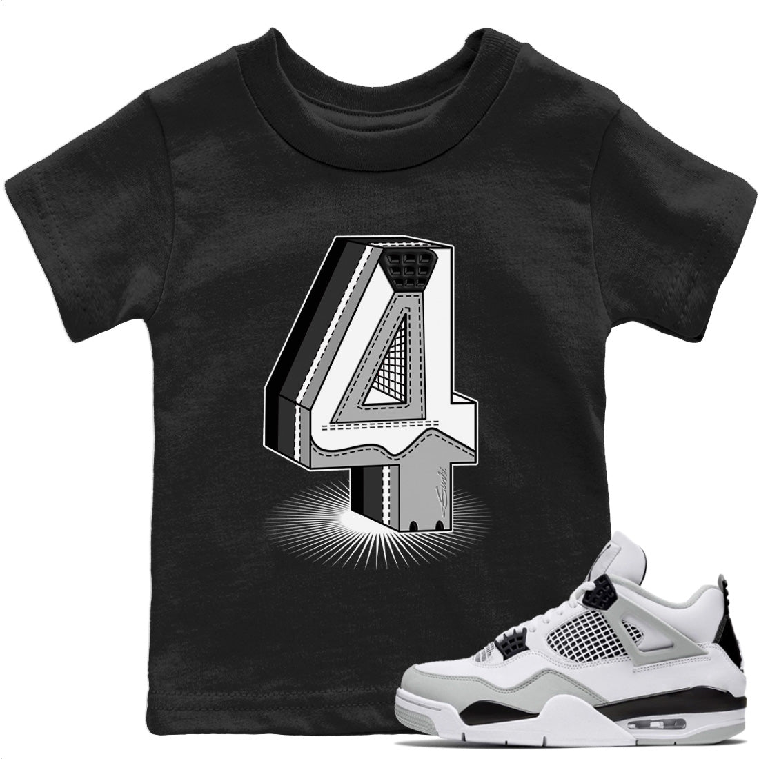 Jordan 4 Military Black Sneaker Match Tees Four Statue Sneaker Tees Jordan 4 Military Black Sneaker Release Tees Kids Shirts