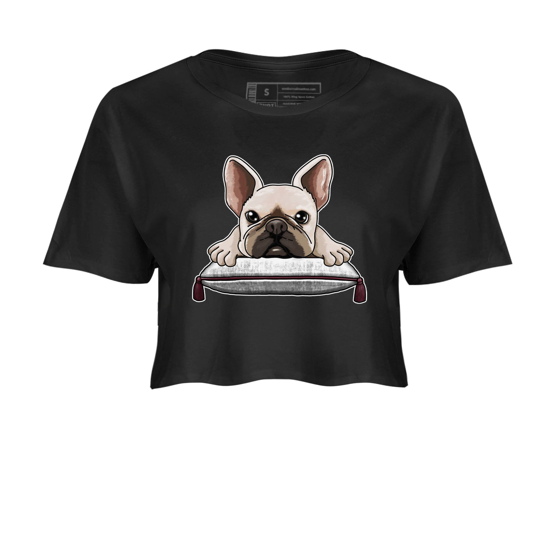 AJ1 Metalic Burgundy shirt to match jordans French Bulldog sneaker tees Air Jordan 1 Metalic Burgundy SNRT Sneaker Release Tees Black 2 crop length shirt