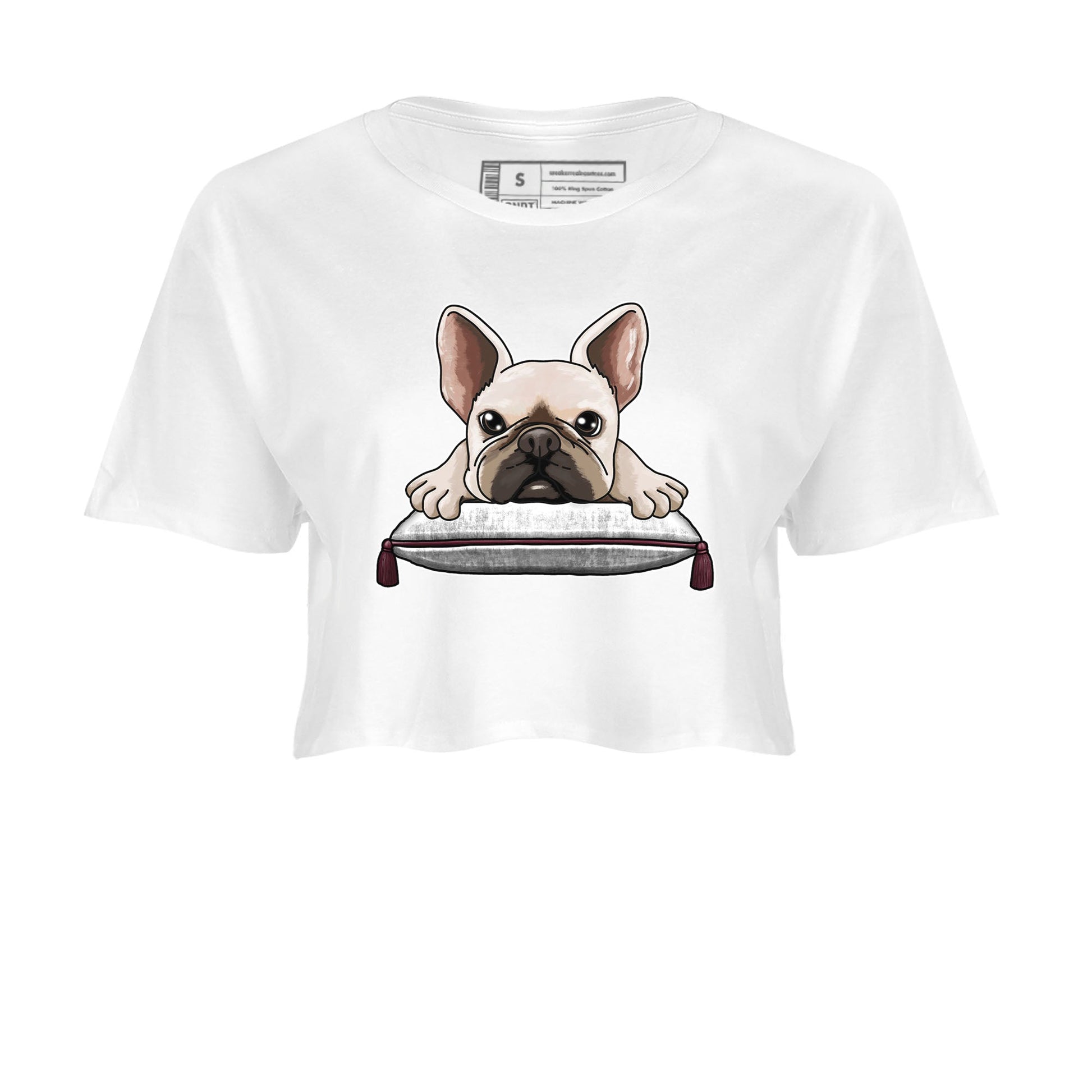 AJ1 Metalic Burgundy shirt to match jordans French Bulldog sneaker tees Air Jordan 1 Metalic Burgundy SNRT Sneaker Release Tees White 2 crop length shirt