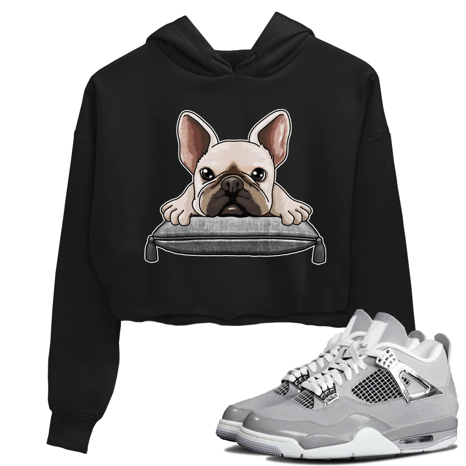 AJ4 Frozen Moments shirt to match jordans French Bulldog sneaker tees Crew Neck AJ4 Frozen Moments SNRT Sneaker Release Tees Black 1 Crop T-Shirt