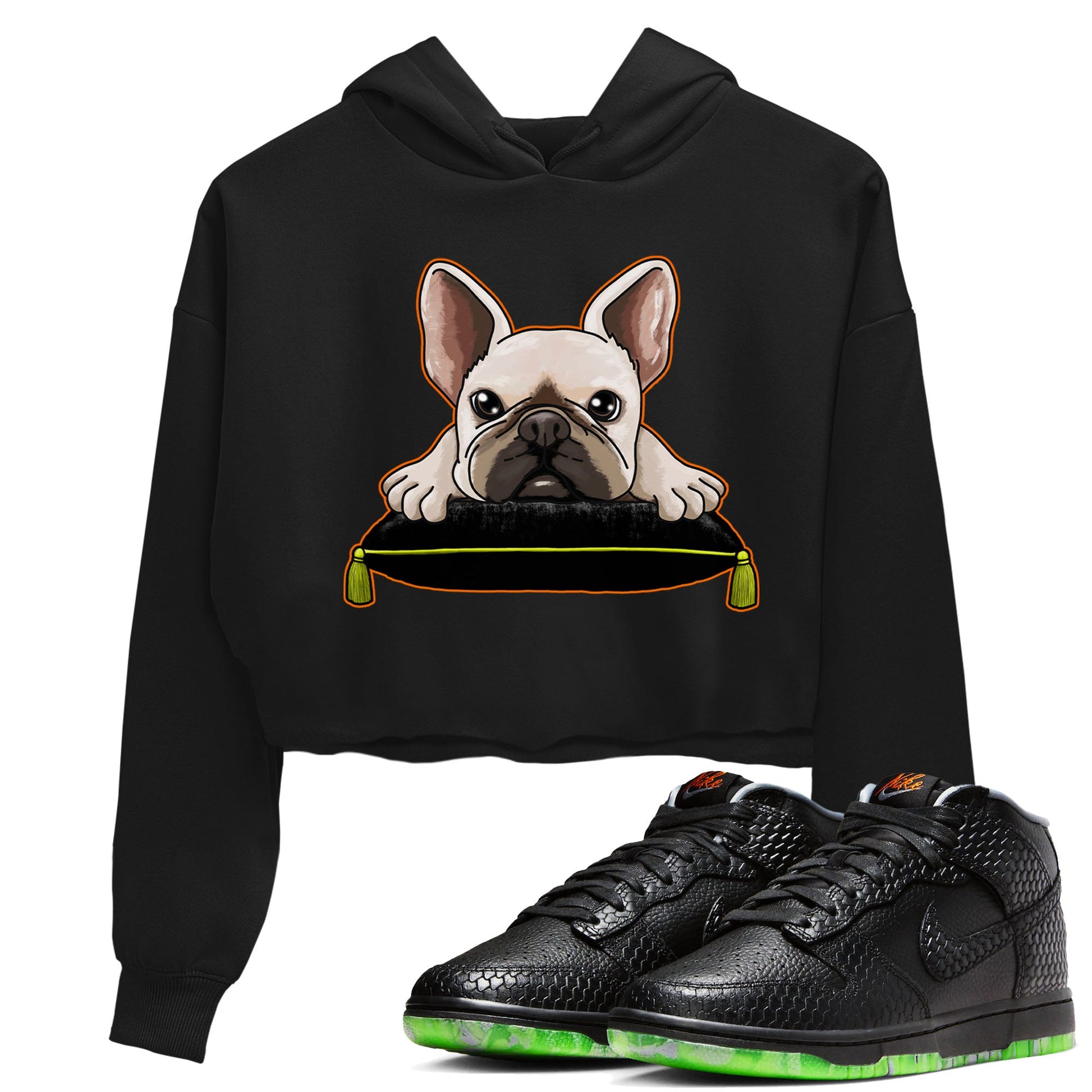 Dunk Mid Premium shirt to match jordans French Bulldog sneaker tees Dunk Mid Halloween SNRT Sneaker Tees Sneaker Matching Clothing Brand Black 1 Crop T-Shirt