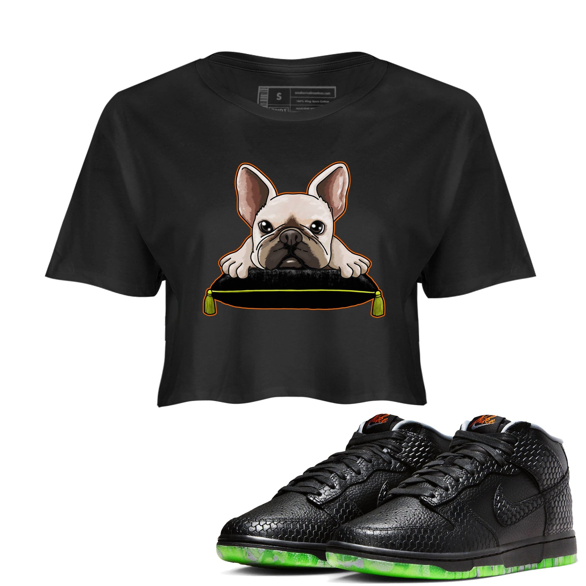 Dunk Mid Premium shirt to match jordans French Bulldog sneaker tees Dunk Mid Halloween SNRT Sneaker Tees Sneaker Matching Clothing Brand Black 1 Crop T-Shirt