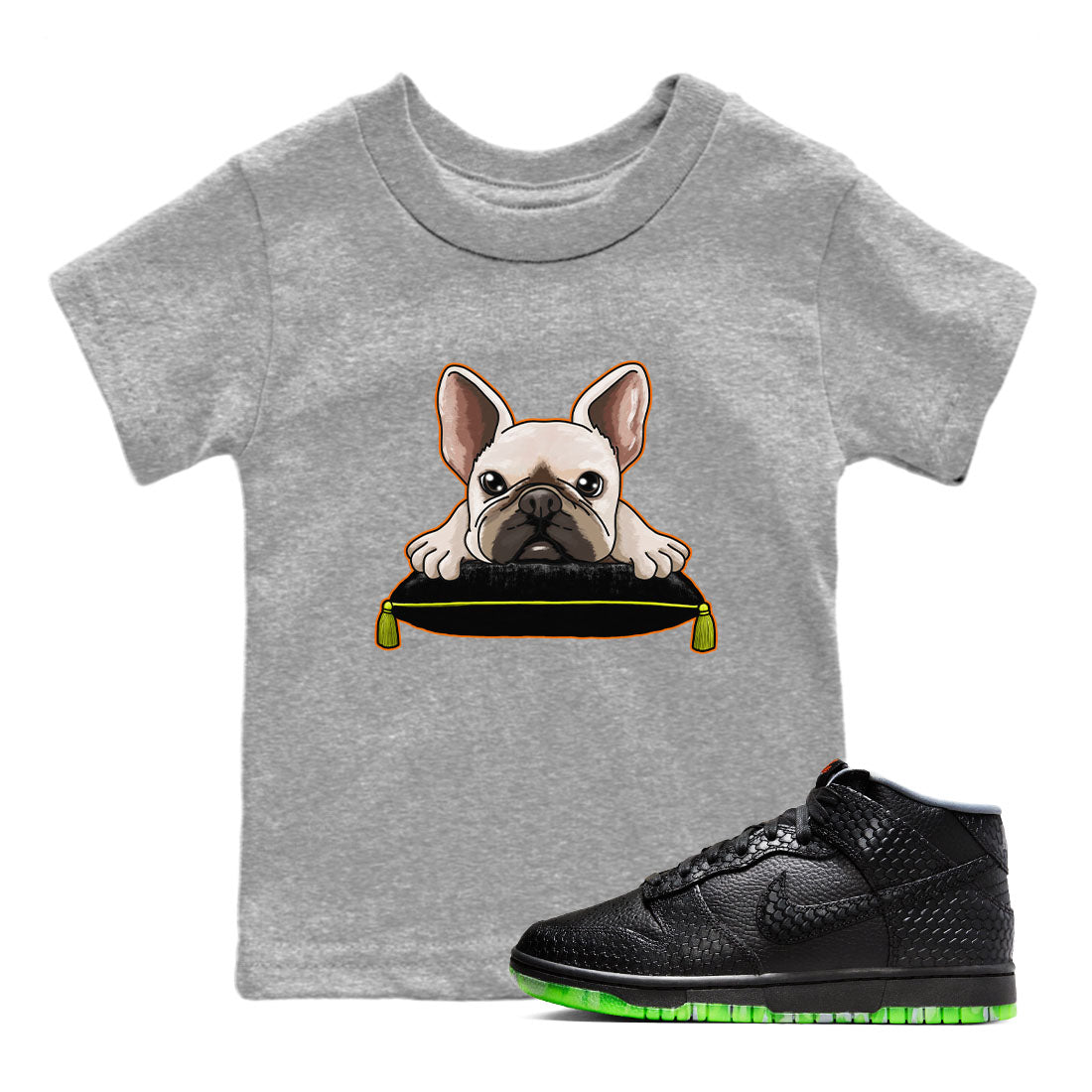 Dunk Mid Premium shirt to match jordans French Bulldog sneaker tees Dunk Mid Halloween SNRT Sneaker Tees Sneaker Matching Clothing Brand Baby Toddler Heather Grey 1 T-Shirt