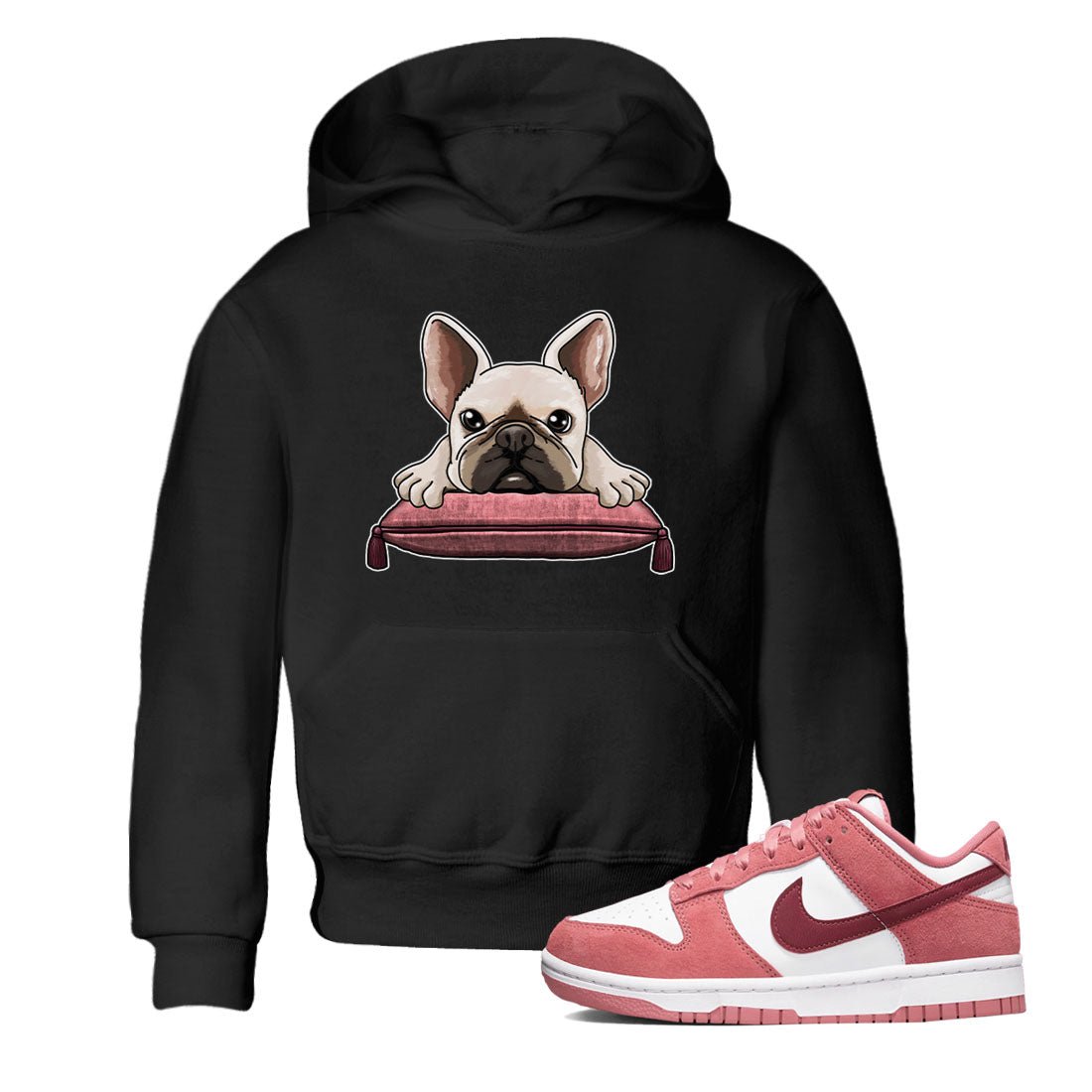 Dunk Valentine's Day shirt to match jordans French Bulldog sneaker tees Dunks Valentine's Day SNRT sneaker release tees baby toddler Black 1 cotton Shirt
