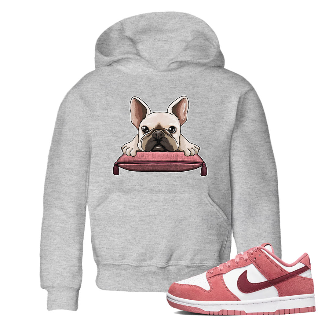 Dunk Valentine's Day shirt to match jordans French Bulldog sneaker tees Dunks Valentine's Day SNRT sneaker release tees baby toddler Heather Grey 1 cotton Shirt