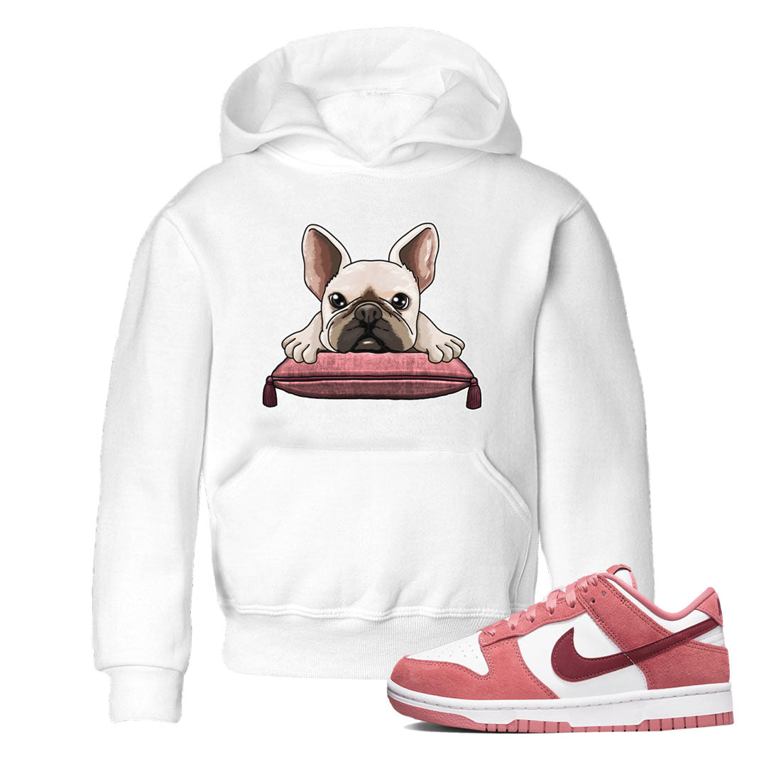 Dunk Valentine's Day shirt to match jordans French Bulldog sneaker tees Dunks Valentine's Day SNRT sneaker release tees baby toddler White 1 cotton Shirt