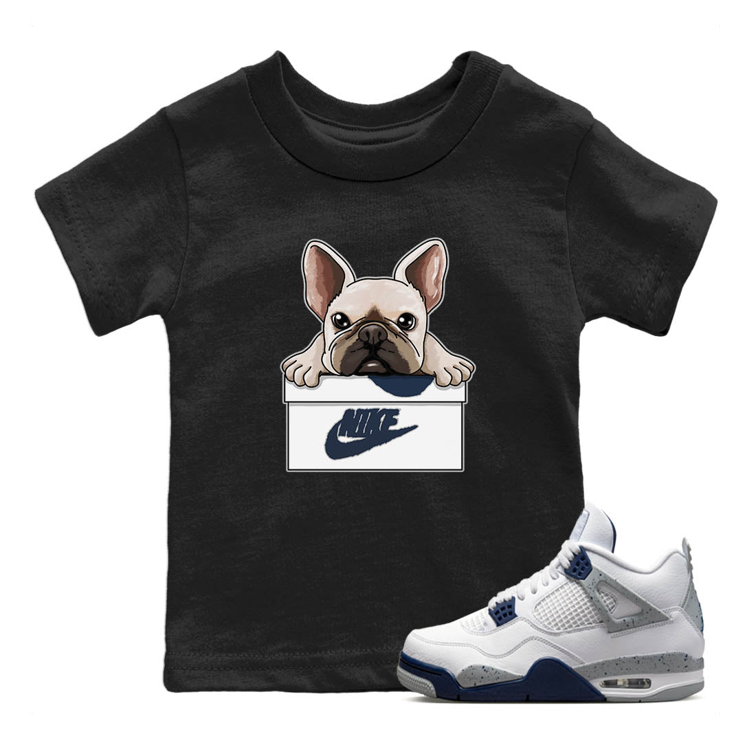Jordan 4 Midnight Navy Sneaker Match Tees French Bulldog Sneaker Tees Jordan 4 Midnight Navy Sneaker Release Tees Kids Shirts