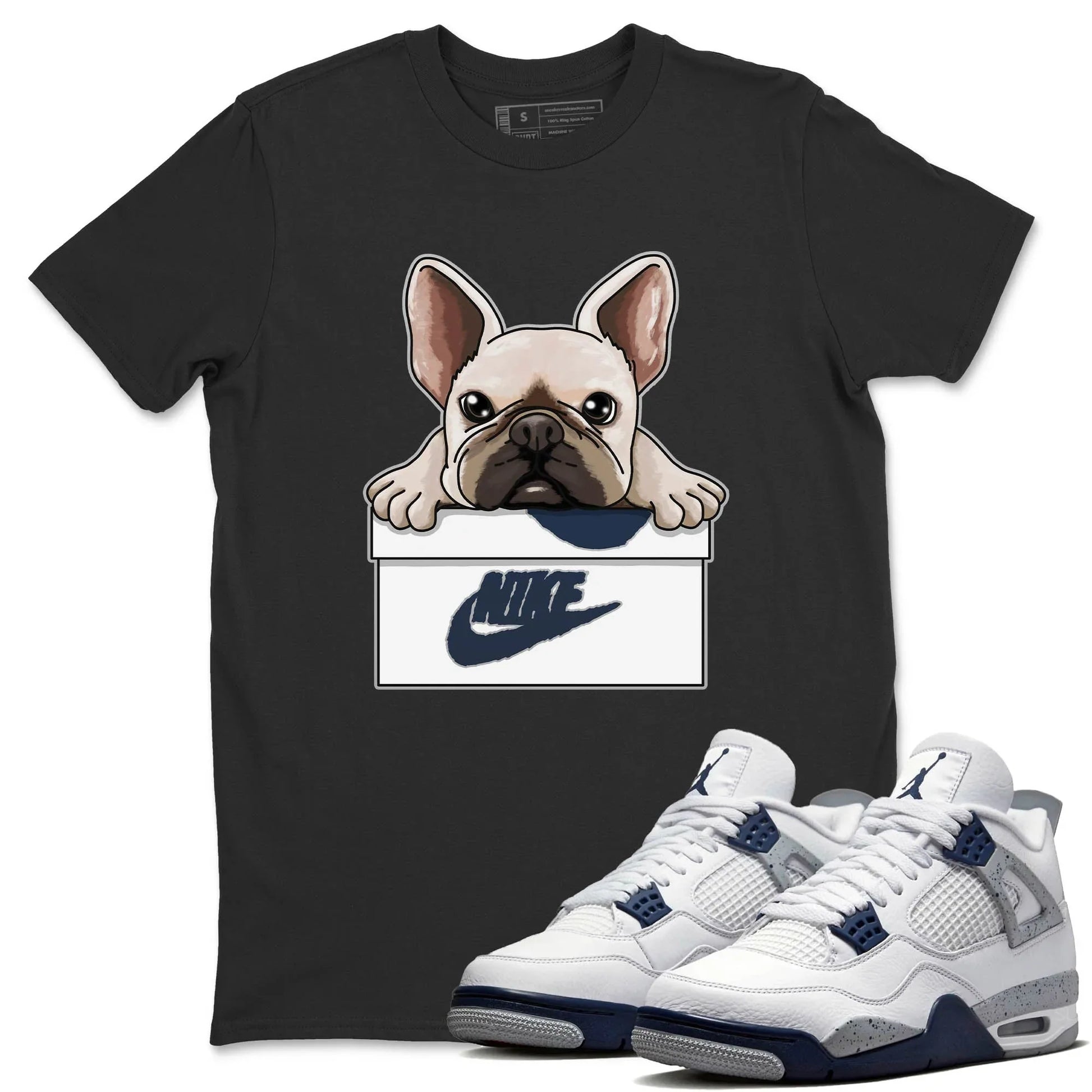 Jordan 4 Midnight Navy Sneaker Match Tees French Bulldog Sneaker Tees Jordan 4 Midnight Navy Sneaker Release Tees Unisex Shirts
