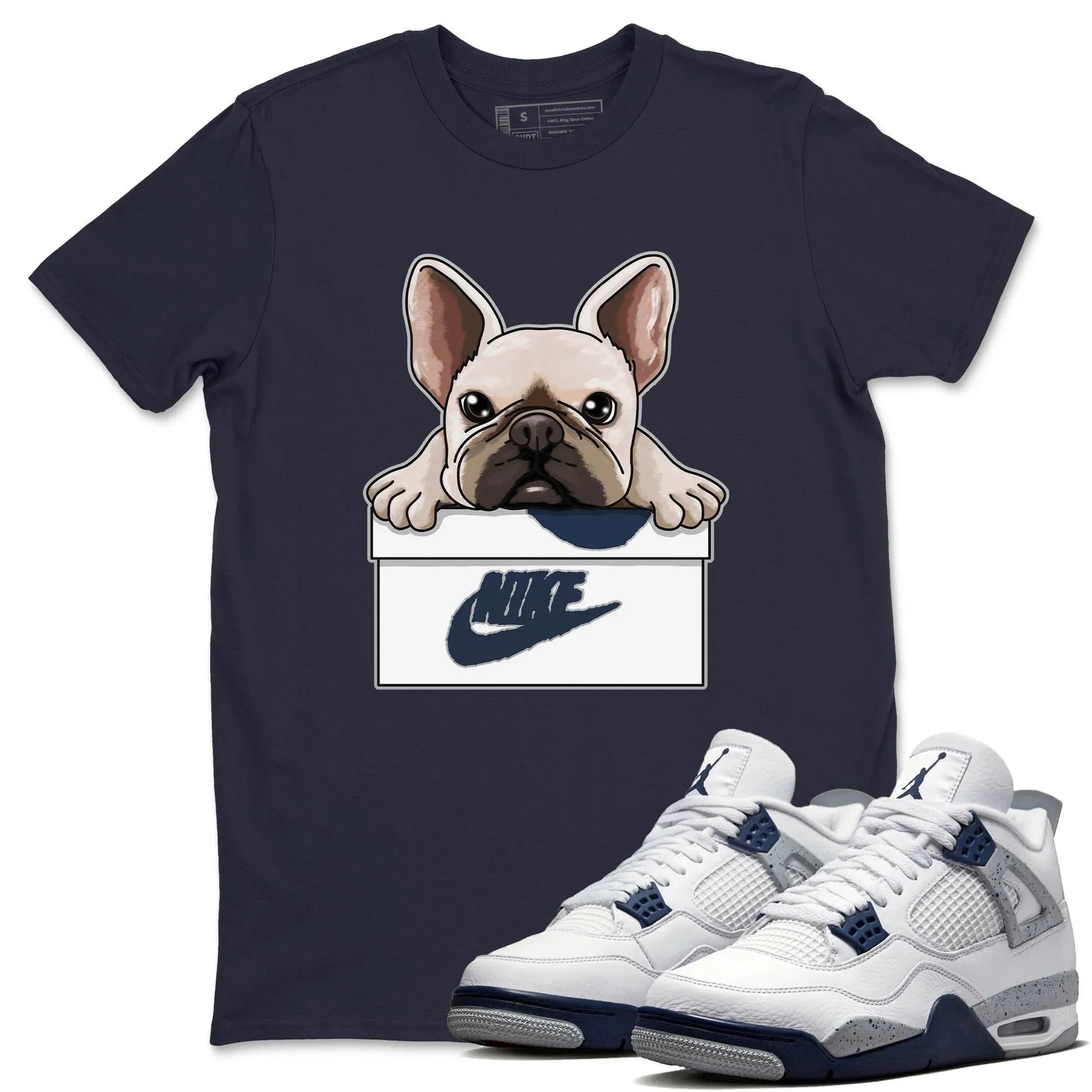 Jordan 4 Midnight Navy Sneaker Match Tees French Bulldog Sneaker Tees Jordan 4 Midnight Navy Sneaker Release Tees Unisex Shirts
