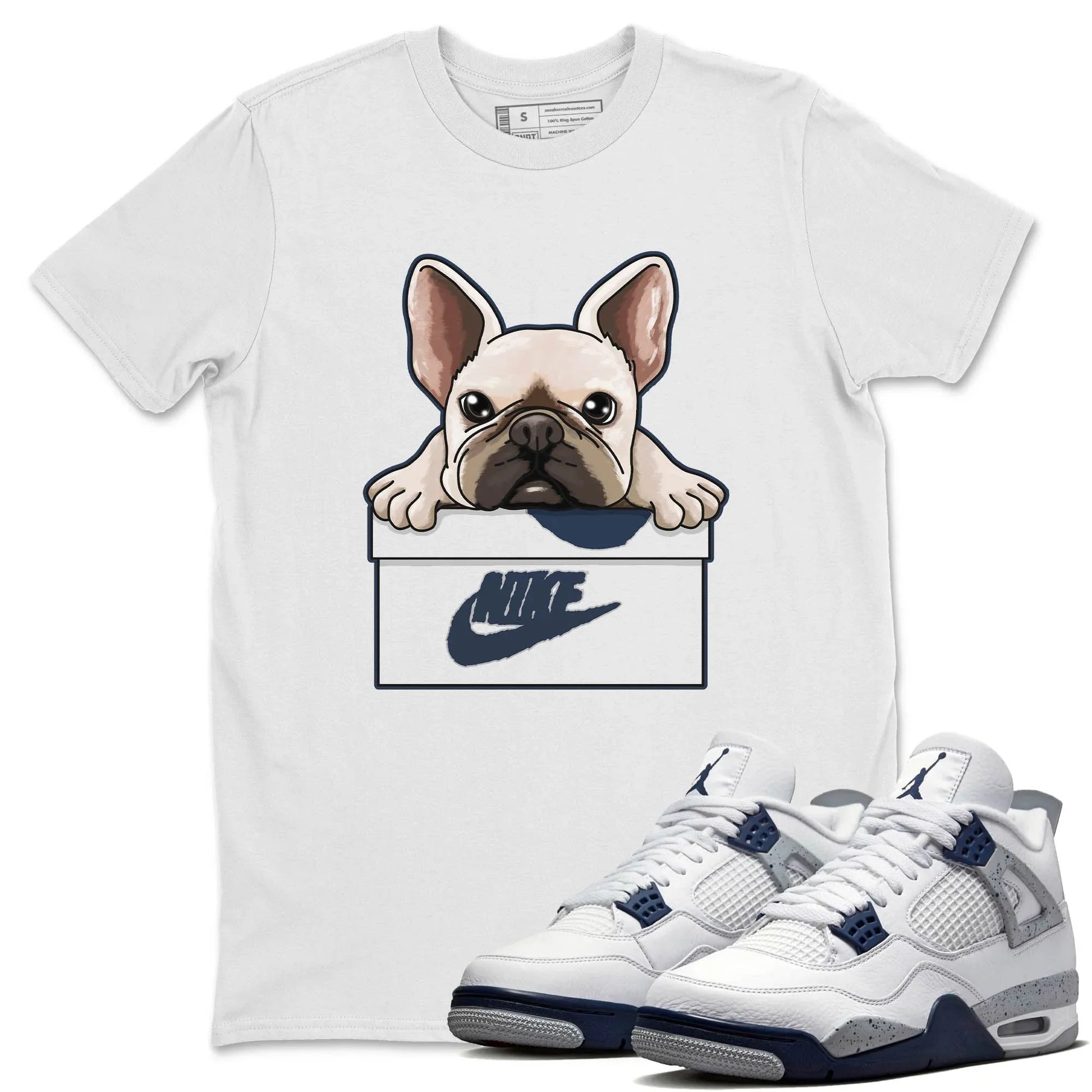 Jordan 4 Midnight Navy Sneaker Match Tees French Bulldog Sneaker Tees Jordan 4 Midnight Navy Sneaker Release Tees Unisex Shirts