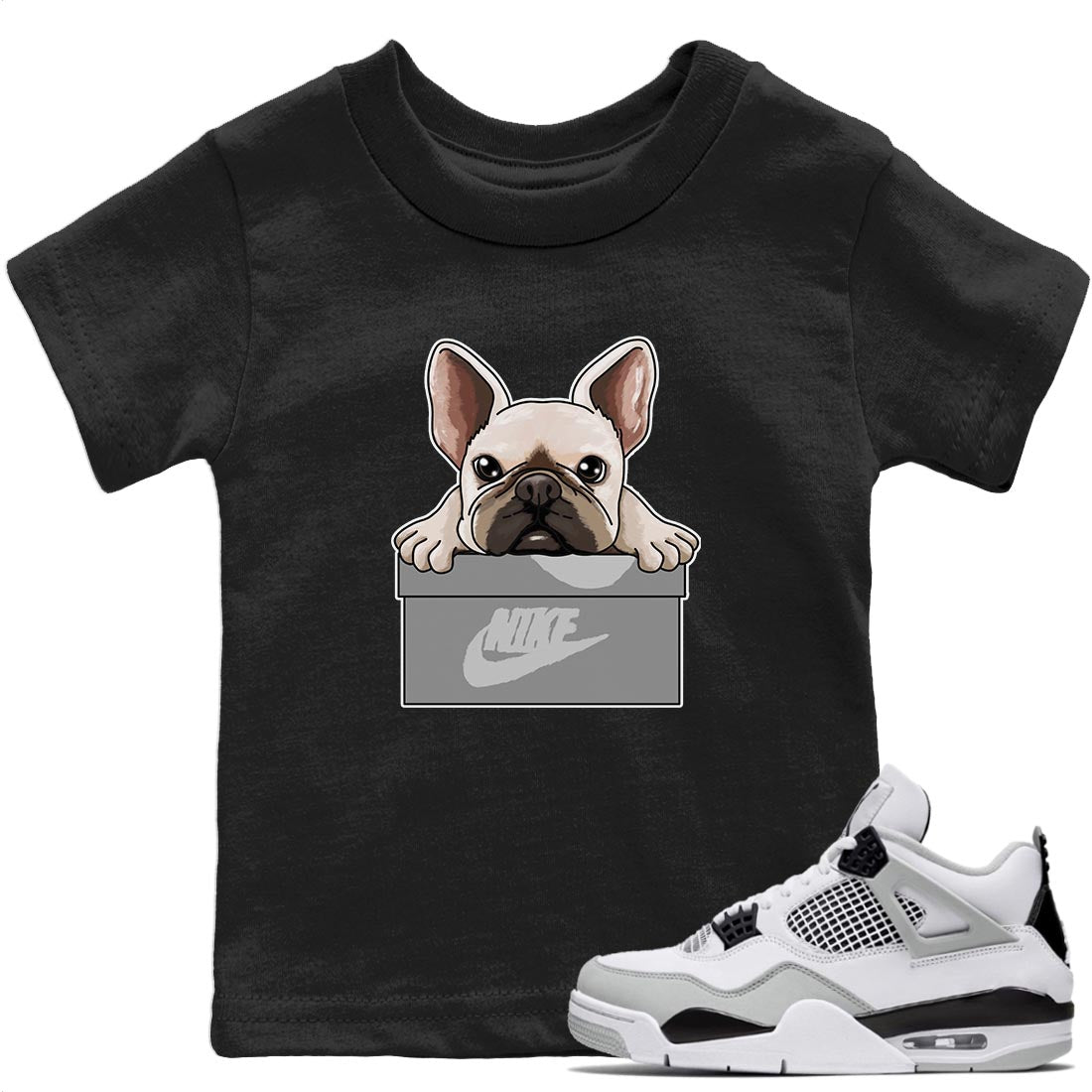 Jordan 4 Military Black Sneaker Match Tees French Bulldog Sneaker Tees Jordan 4 Military Black Sneaker Release Tees Kids Shirts