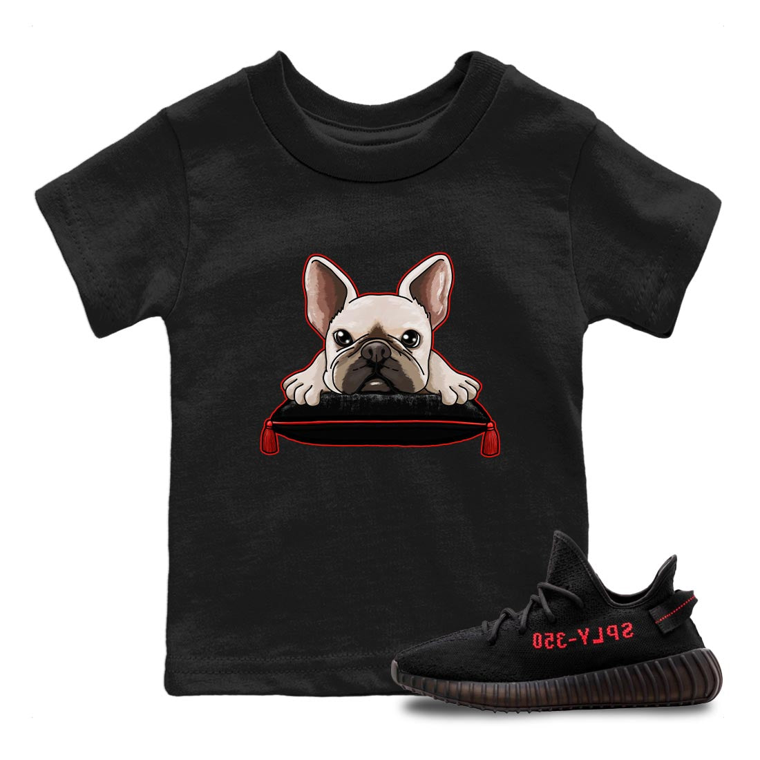 Yeezy 350 Bred shirt to match jordans French Bulldog sneaker tees Yeezy Boost 350 V2 Bred SNRT Sneaker Release Tees Baby Toddler Black 1 T-Shirt