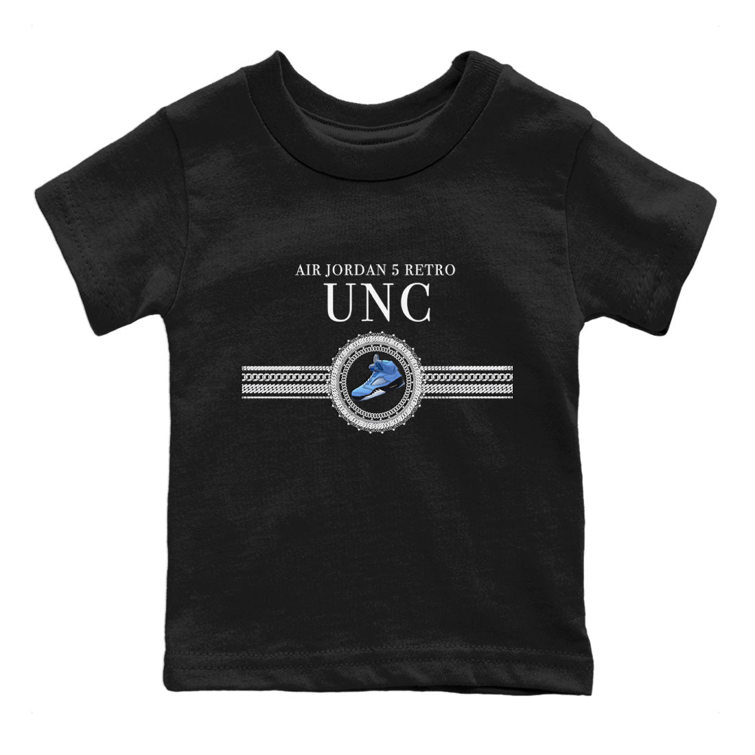 Jordan 5 UNC Jordan Shirts Gold Chain Sneaker Tees Air Jordan 5 Retro UNC Sneaker Release Tees Kids Shirts Black 2