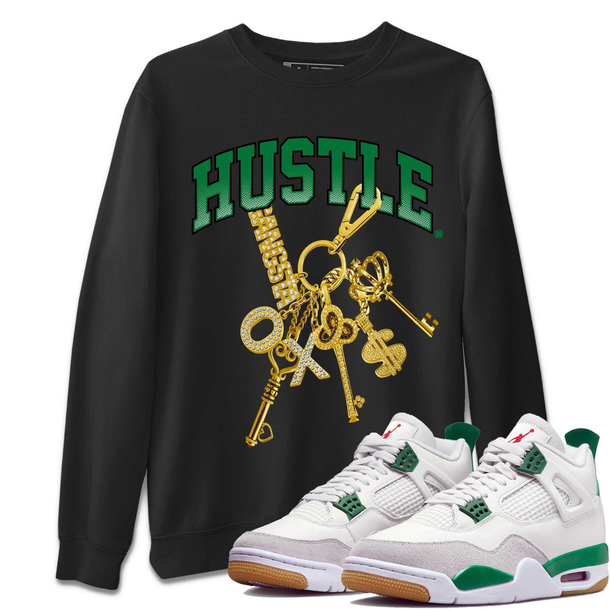 Jordan 4 Pine Green SB Sneaker Match Tees Gold Hustle Sneaker Tees Nike SB x Jordan 4 Pine Green Sneaker Tees Sneaker Release Shirts Unisex Shirts Black 1