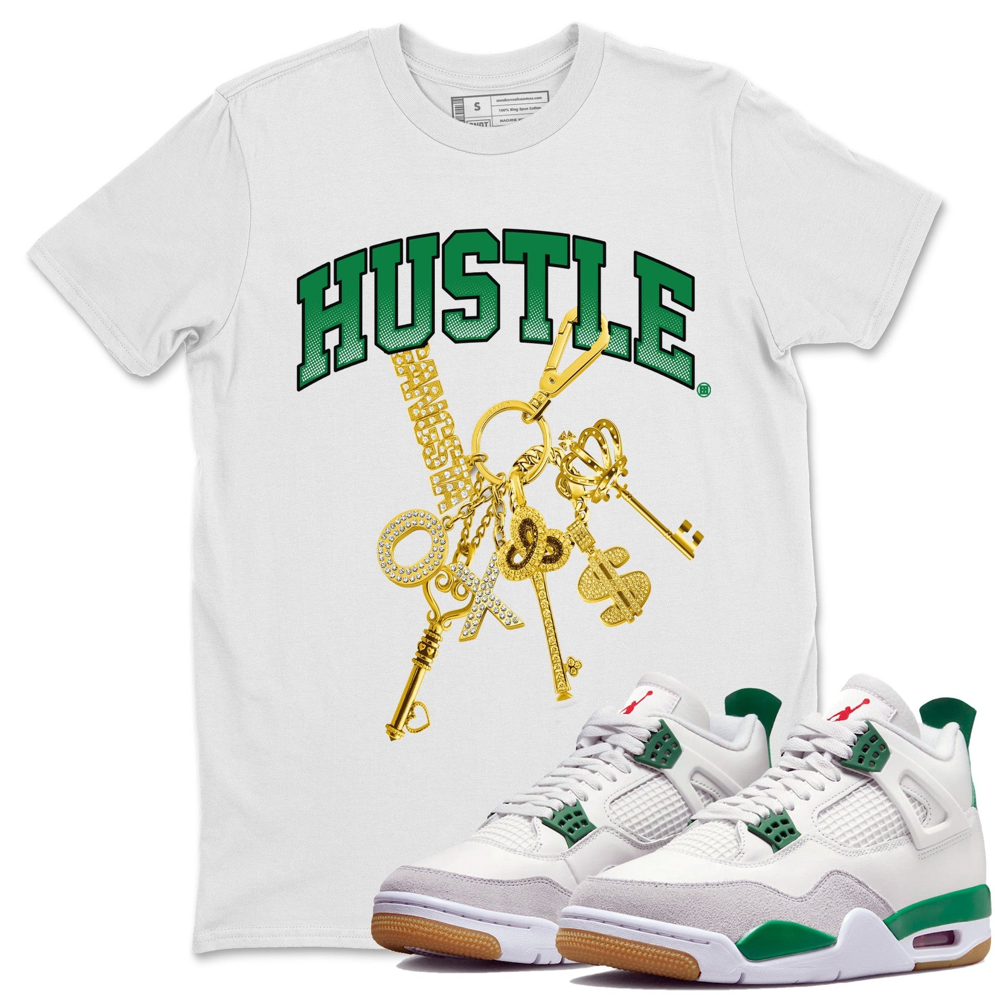 Jordan 4 Pine Green SB Sneaker Match Tees Gold Hustle Sneaker Tees Nike SB x Jordan 4 Pine Green Sneaker Tees Sneaker Release Shirts Unisex Shirts White 1