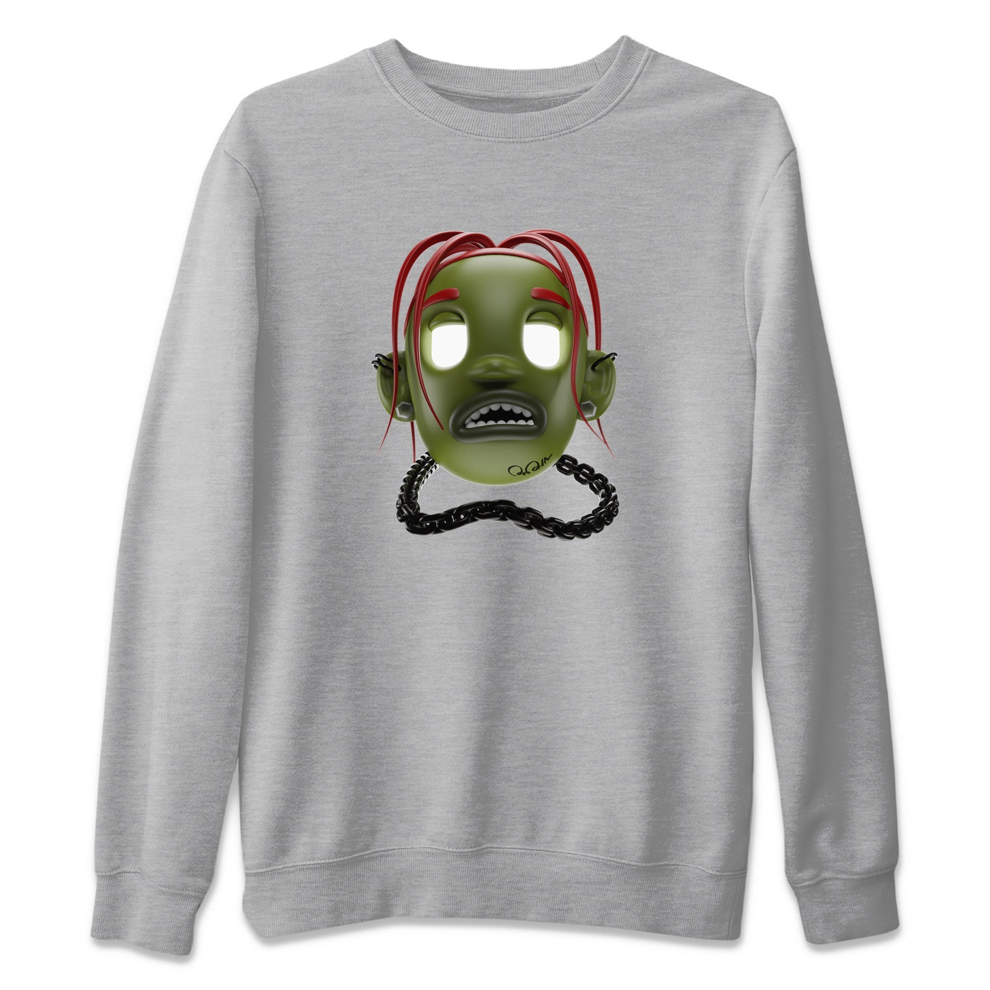 Air Jordan 1 Travis Scott Olive Sneaker Match Tees Goosebumps Boy Sneaker Tees AJ1 OG Travis Scott Olive Sneaker Release Tees Unisex Shirts Heather Grey 2