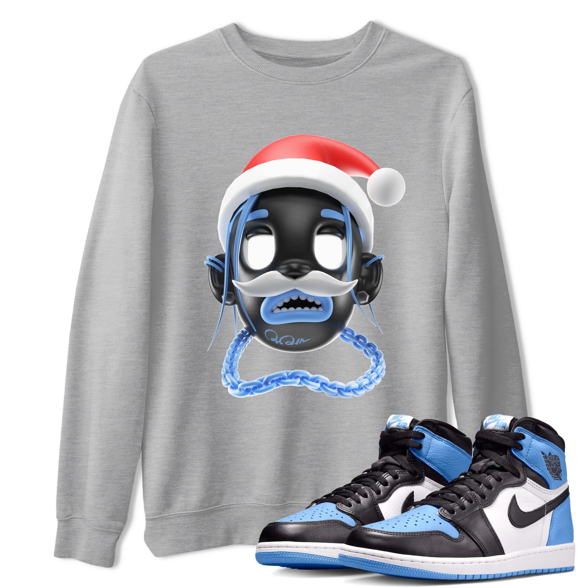 Air Jordan 1 UNC Toe shirt to match jordans Goosebumps Boy Christmas Edition sneaker tees Santa Gift AJ1 UNC Toe SNRT Sneaker Release Tees Unisex Heather Grey 1 T-Shirt
