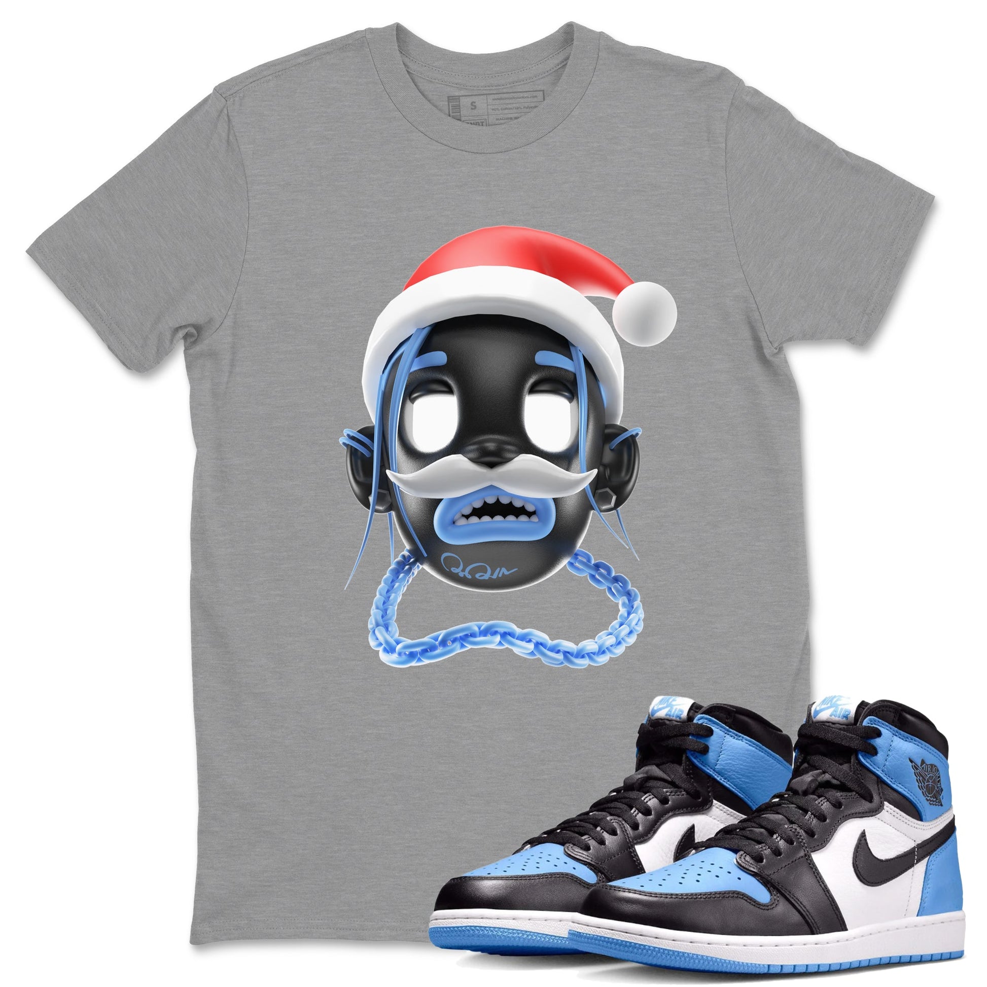 Air Jordan 1 UNC Toe shirt to match jordans Goosebumps Boy Christmas Edition sneaker tees Santa Gift AJ1 UNC Toe SNRT Sneaker Release Tees Unisex Heather Grey 1 T-Shirt