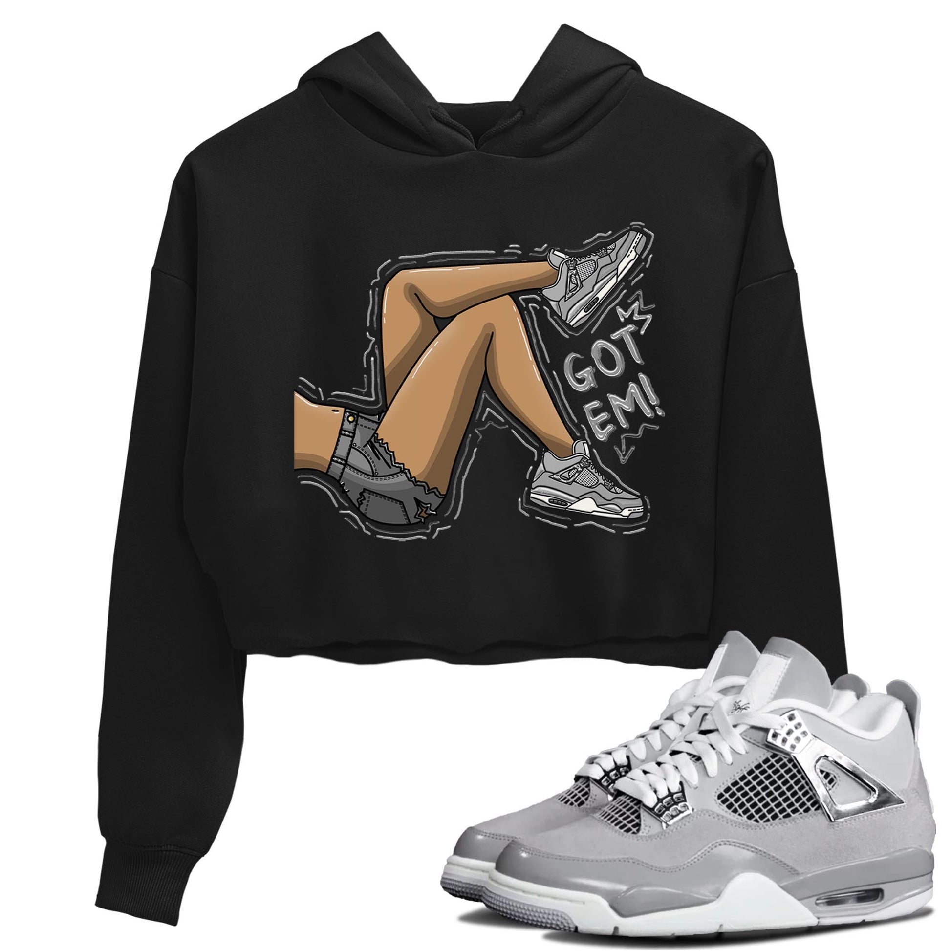 AJ4 Frozen Moments shirt to match jordans Got Em Legs sneaker tees Crew Neck AJ4 Frozen Moments SNRT Sneaker Release Tees Black 1 Crop T-Shirt
