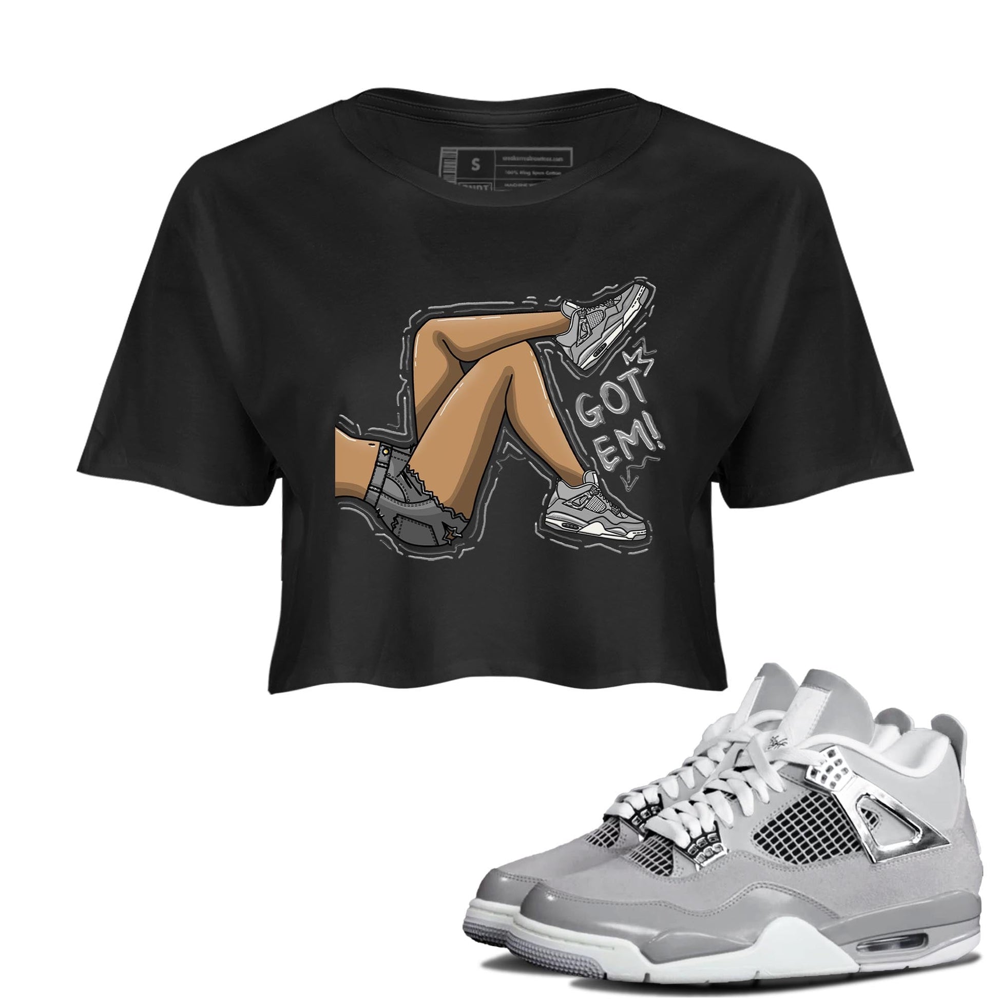 AJ4 Frozen Moments shirt to match jordans Got Em Legs sneaker tees Crew Neck AJ4 Frozen Moments SNRT Sneaker Release Tees Black 1 Crop T-Shirt