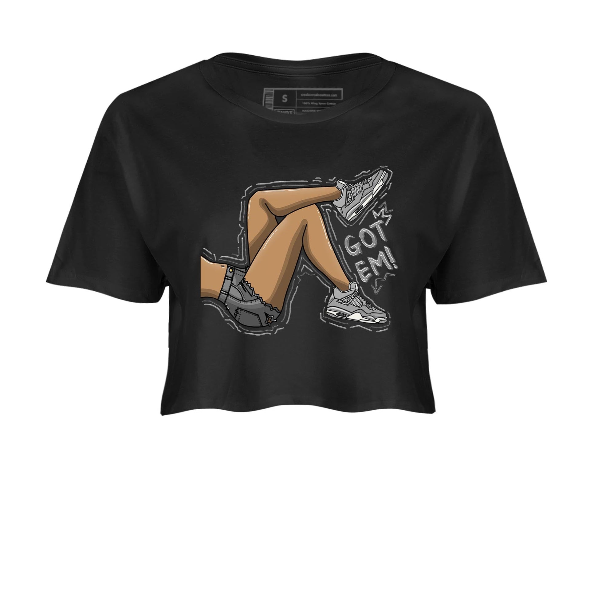 AJ4 Frozen Moments shirt to match jordans Got Em Legs sneaker tees Crew Neck AJ4 Frozen Moments SNRT Sneaker Release Tees Black 2 Crop T-Shirt