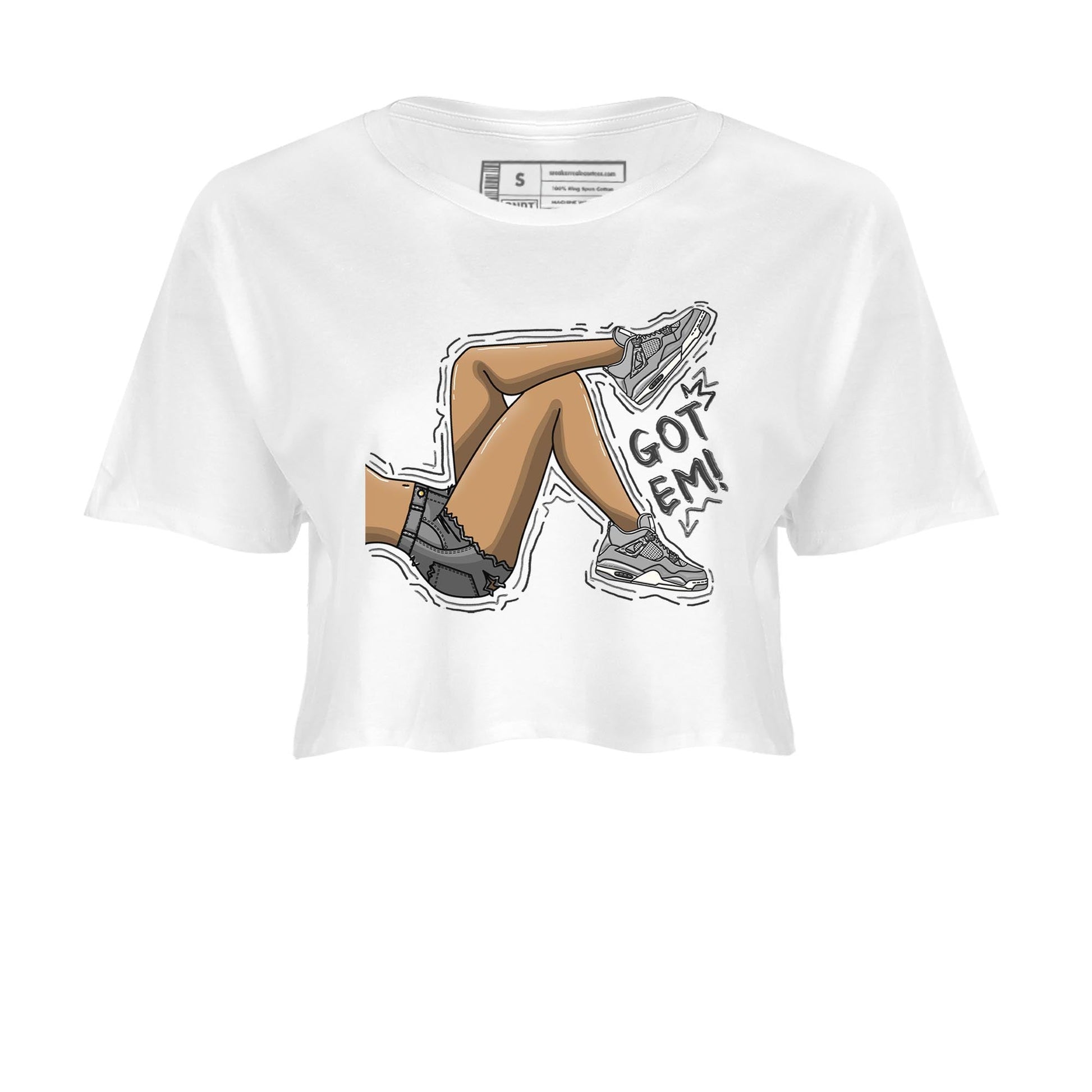 AJ4 Frozen Moments shirt to match jordans Got Em Legs sneaker tees Crew Neck AJ4 Frozen Moments SNRT Sneaker Release Tees White 2 Crop T-Shirt