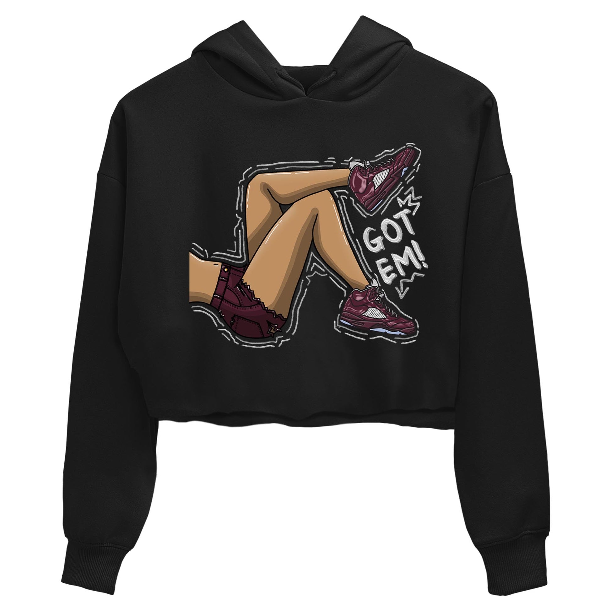 Jordan 5 Burgundy shirt to match jordans Got Em Legs sneaker tees Crew Neck AJ5 Burgundy SNRT Sneaker Release Tees Black 2 Crop T-Shirt
