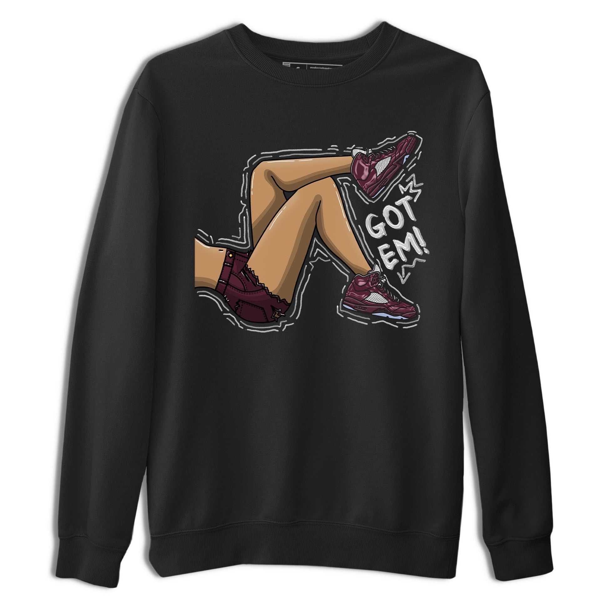 Jordan 5 Burgundy shirt to match jordans Got Em Legs sneaker tees Crew Neck AJ5 Burgundy SNRT Sneaker Release Tees Unisex Casual Shirts Black 2 T-Shirt