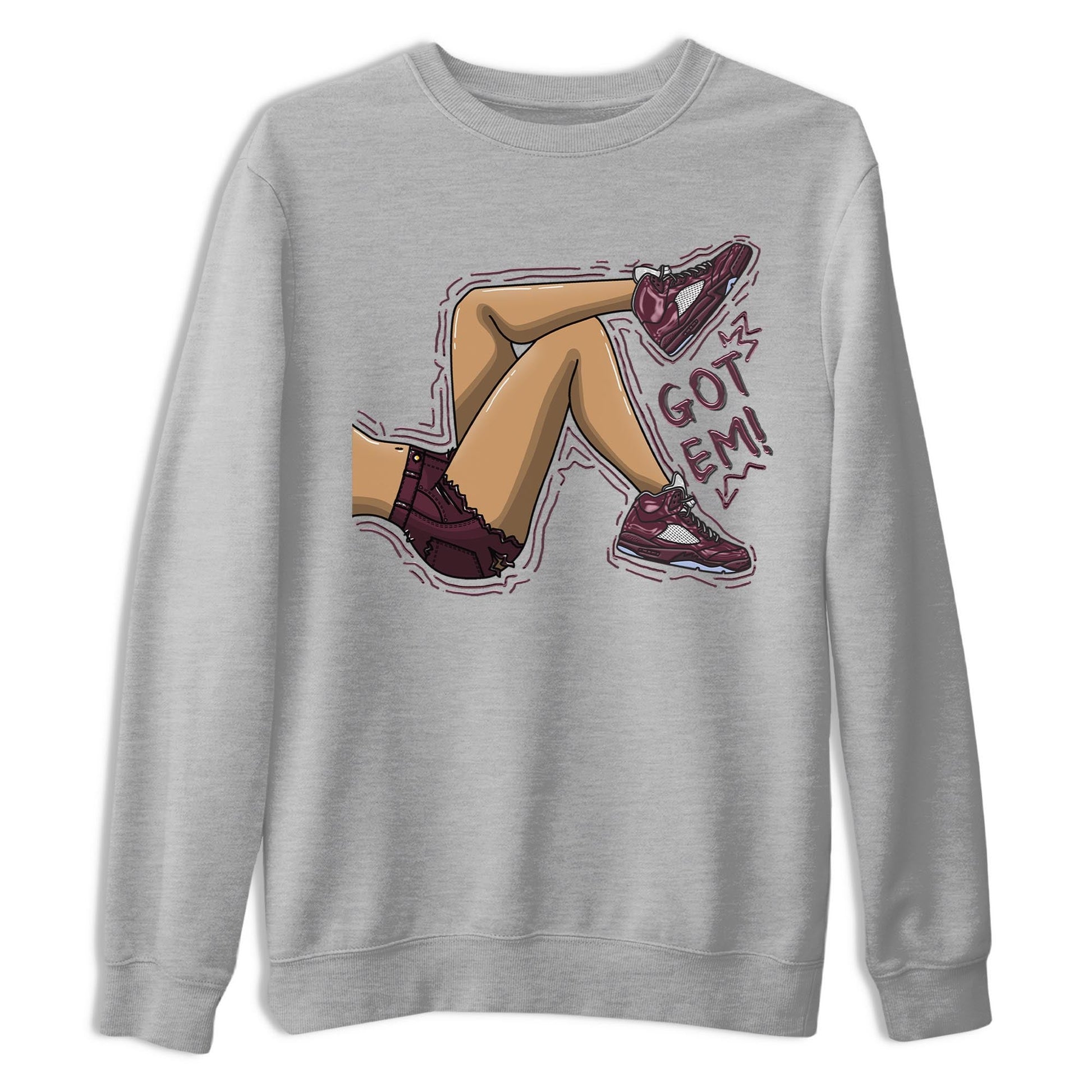 Jordan 5 Burgundy shirt to match jordans Got Em Legs sneaker tees Crew Neck AJ5 Burgundy SNRT Sneaker Release Tees Unisex Casual Shirts Heather Grey 2 T-Shirt