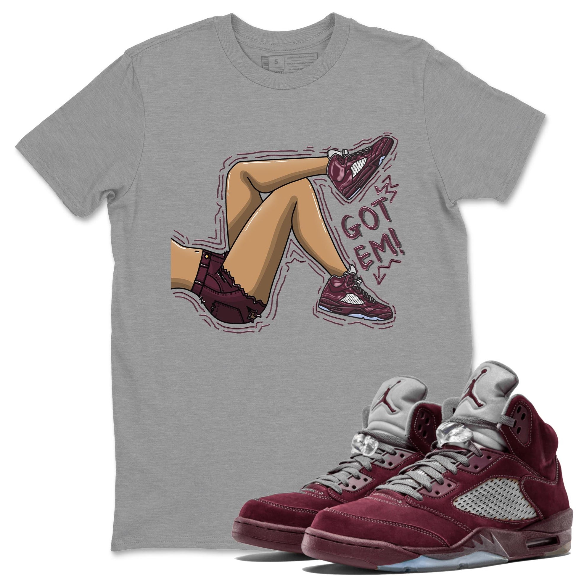 Jordan 5 Burgundy shirt to match jordans Got Em Legs sneaker tees Crew Neck AJ5 Burgundy SNRT Sneaker Release Tees Unisex Casual Shirts Heather Grey 1 T-Shirt