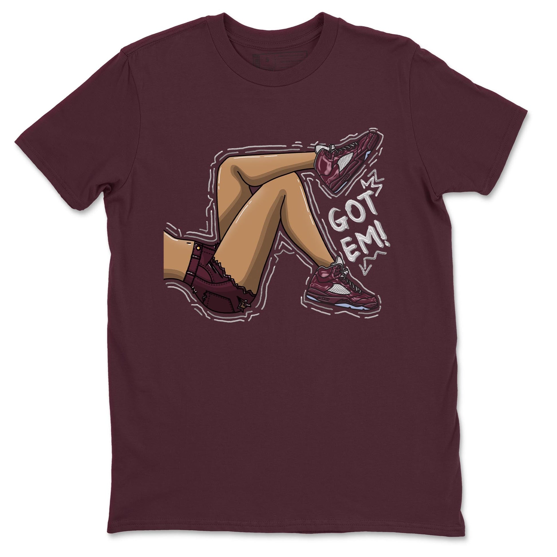 Jordan 5 Burgundy shirt to match jordans Got Em Legs sneaker tees Crew Neck AJ5 Burgundy SNRT Sneaker Release Tees Unisex Casual Shirts Maroon 2 T-Shirt