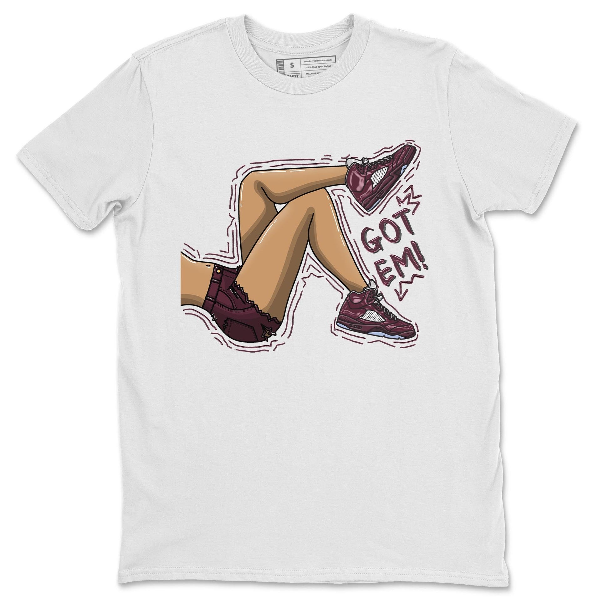 Jordan 5 Burgundy shirt to match jordans Got Em Legs sneaker tees Crew Neck AJ5 Burgundy SNRT Sneaker Release Tees Unisex Casual Shirts White 2 T-Shirt