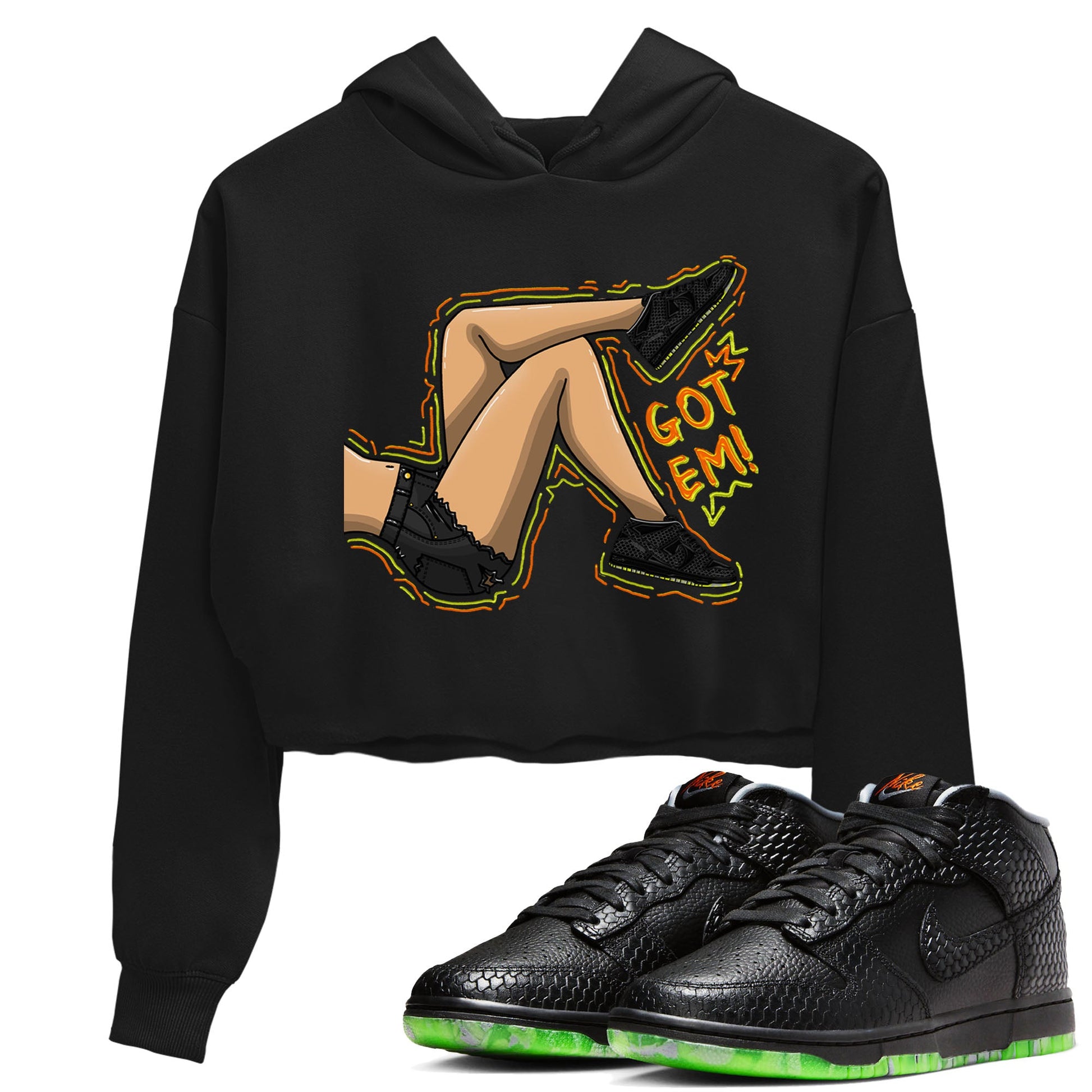 Nike Dunk Mid Premium shirt to match jordans Got Em Legs sneaker tees Nike Dunk Mid Halloween SNRT Sneaker Tees Sneaker Matching Clothing Brand Black 1 Crop T-Shirt