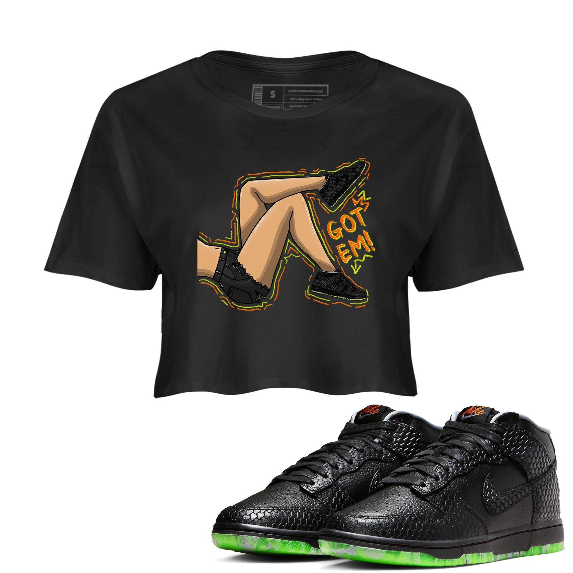 Nike Dunk Mid Premium shirt to match jordans Got Em Legs sneaker tees Nike Dunk Mid Halloween SNRT Sneaker Tees Sneaker Matching Clothing Brand Black 1 Crop T-Shirt