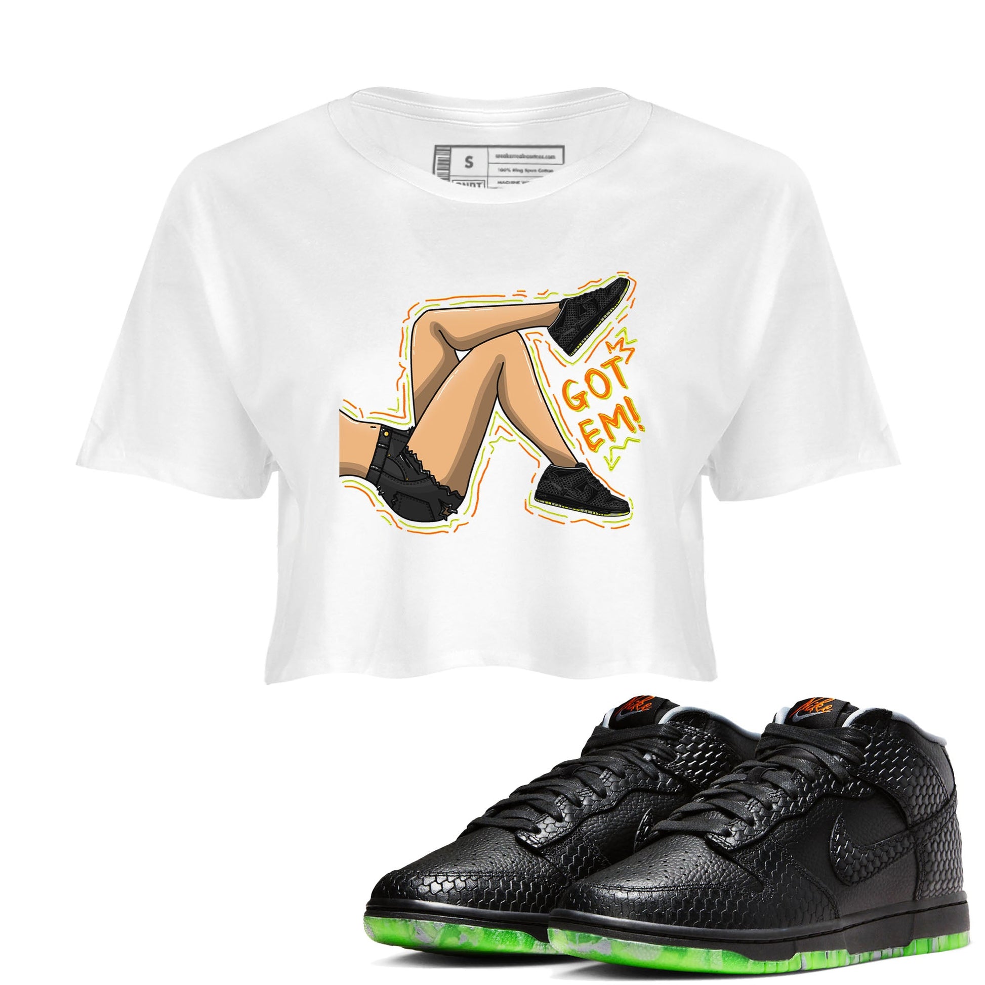 Nike Dunk Mid Premium shirt to match jordans Got Em Legs sneaker tees Nike Dunk Mid Halloween SNRT Sneaker Tees Sneaker Matching Clothing Brand White 1 Crop T-Shirt