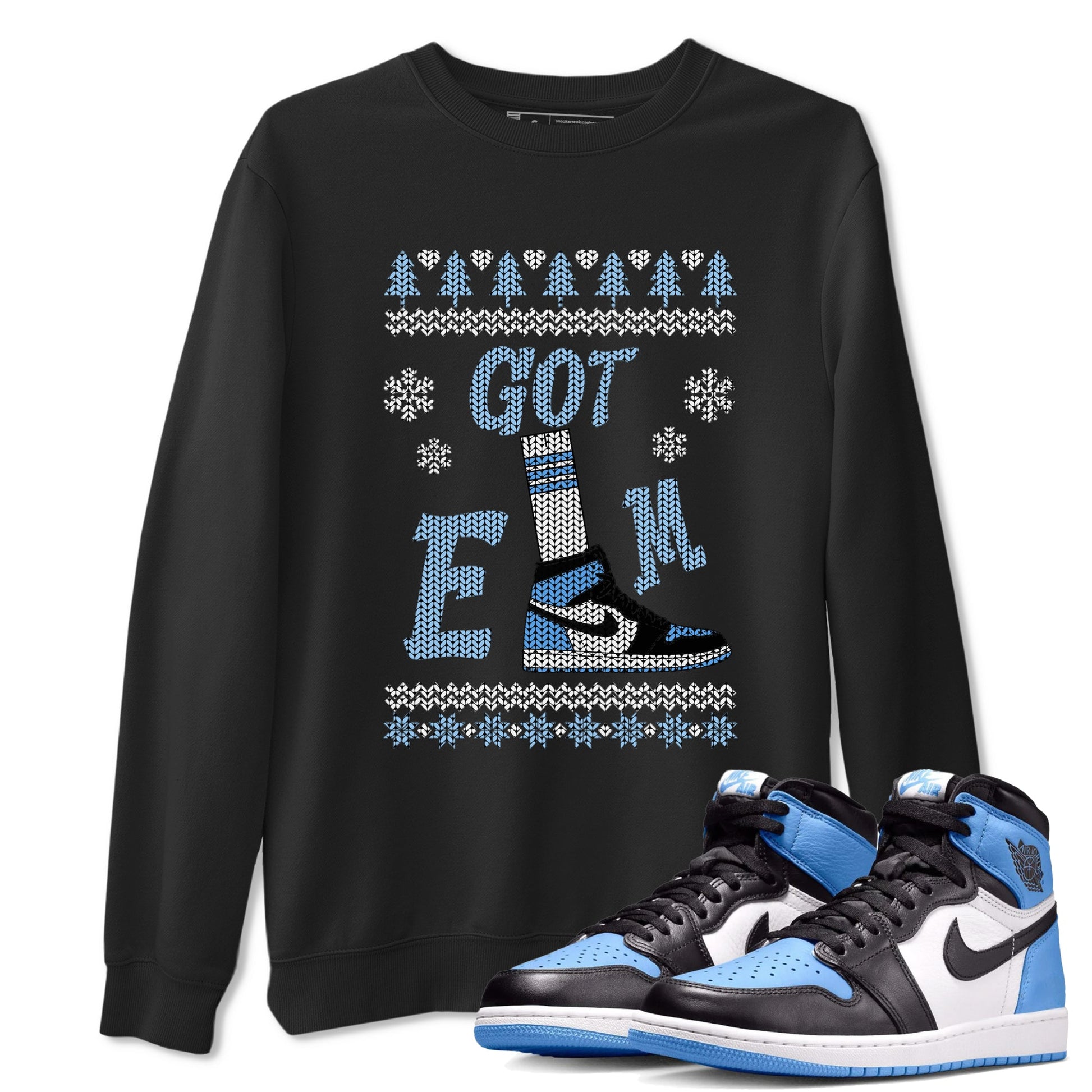 Air Jordan 1 UNC Toe shirt to match jordans Gotem Sweater sneaker tees Christmas dress Ugly Sweater AJ1 UNC Toe SNRT Sneaker Release Tees unisex cotton Black 1 crew neck shirt