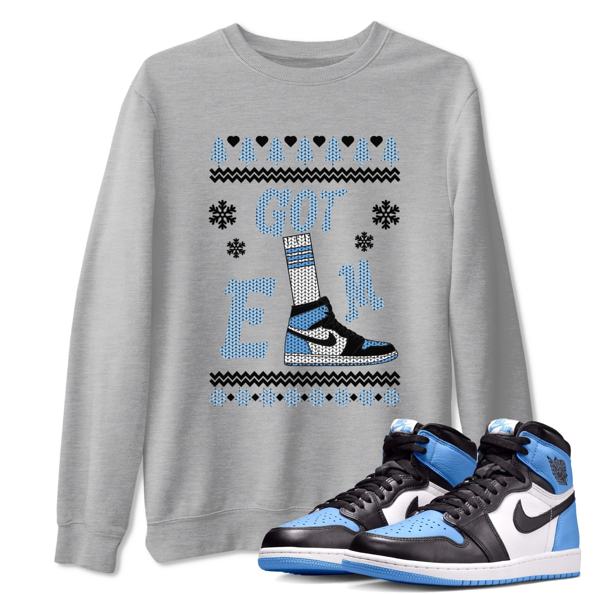 Air Jordan 1 UNC Toe shirt to match jordans Gotem Sweater sneaker tees Christmas dress Ugly Sweater AJ1 UNC Toe SNRT Sneaker Release Tees unisex cotton Heather Grey 1 crew neck shirt