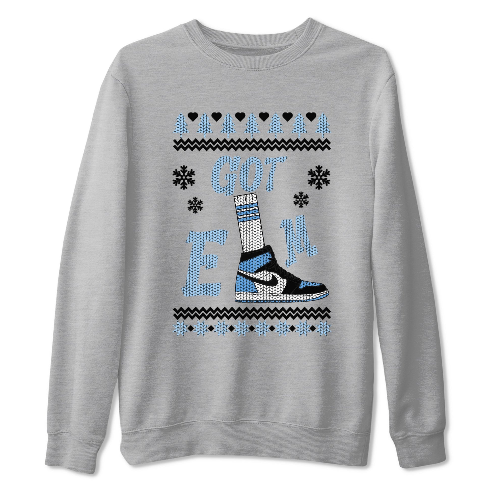 Air Jordan 1 UNC Toe shirt to match jordans Gotem Sweater sneaker tees Christmas dress Ugly Sweater AJ1 UNC Toe SNRT Sneaker Release Tees unisex cotton Heather Grey 2 crew neck shirt