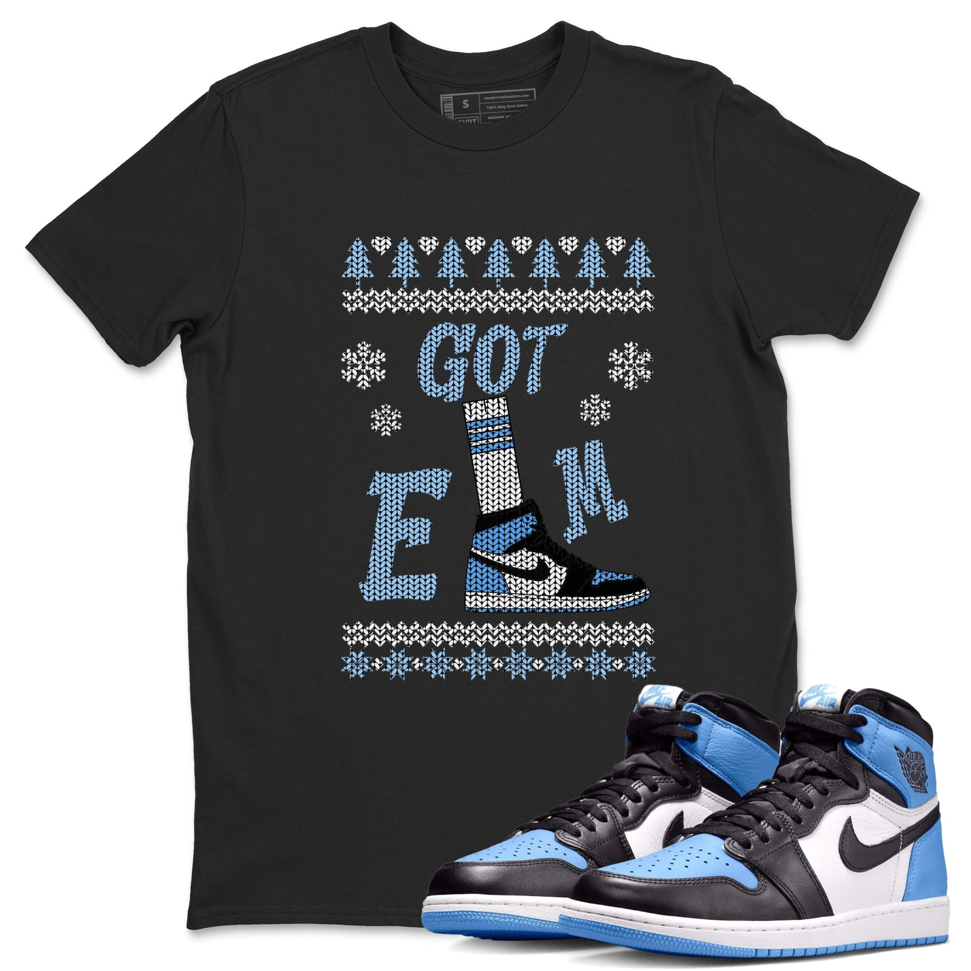 Air Jordan 1 UNC Toe shirt to match jordans Gotem Sweater sneaker tees Christmas dress Ugly Sweater AJ1 UNC Toe SNRT Sneaker Release Tees unisex cotton Black 1 crew neck shirt