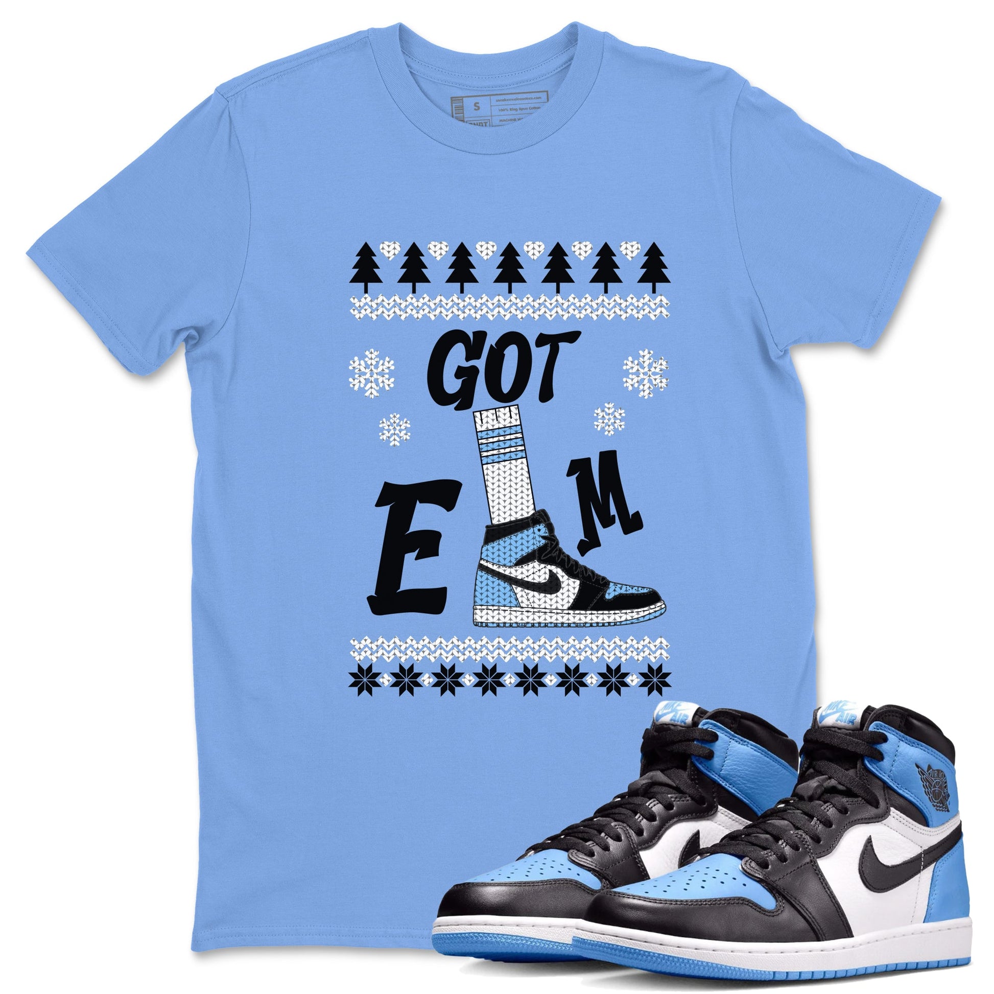 Air Jordan 1 UNC Toe shirt to match jordans Gotem Sweater sneaker tees Christmas dress Ugly Sweater AJ1 UNC Toe SNRT Sneaker Release Tees unisex cotton Carolina Blue 1 crew neck shirt