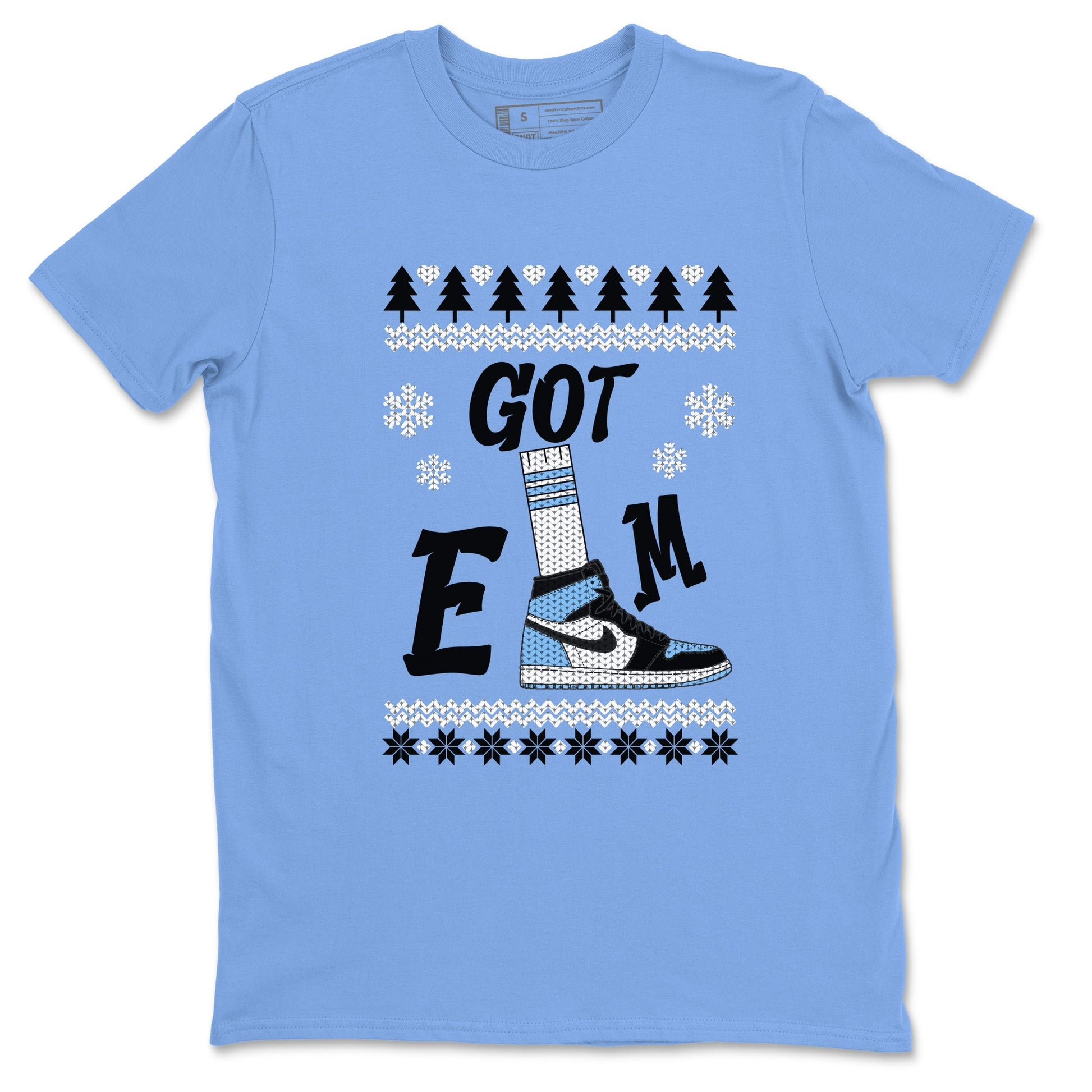 Air Jordan 1 UNC Toe shirt to match jordans Gotem Sweater sneaker tees Christmas dress Ugly Sweater AJ1 UNC Toe SNRT Sneaker Release Tees unisex cotton Carolina Blue 2 crew neck shirt