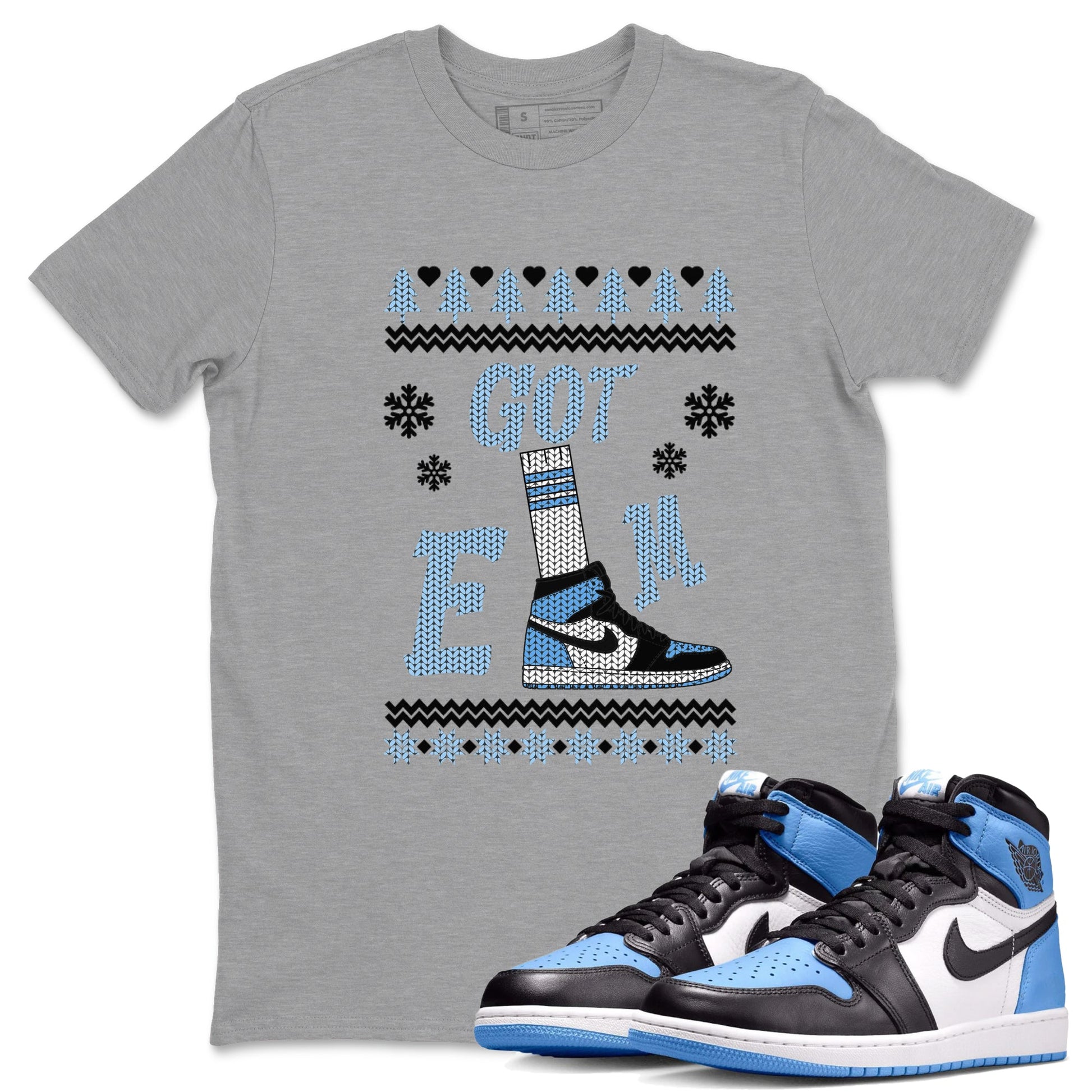 Air Jordan 1 UNC Toe shirt to match jordans Gotem Sweater sneaker tees Christmas dress Ugly Sweater AJ1 UNC Toe SNRT Sneaker Release Tees unisex cotton Heather Grey 1 crew neck shirt