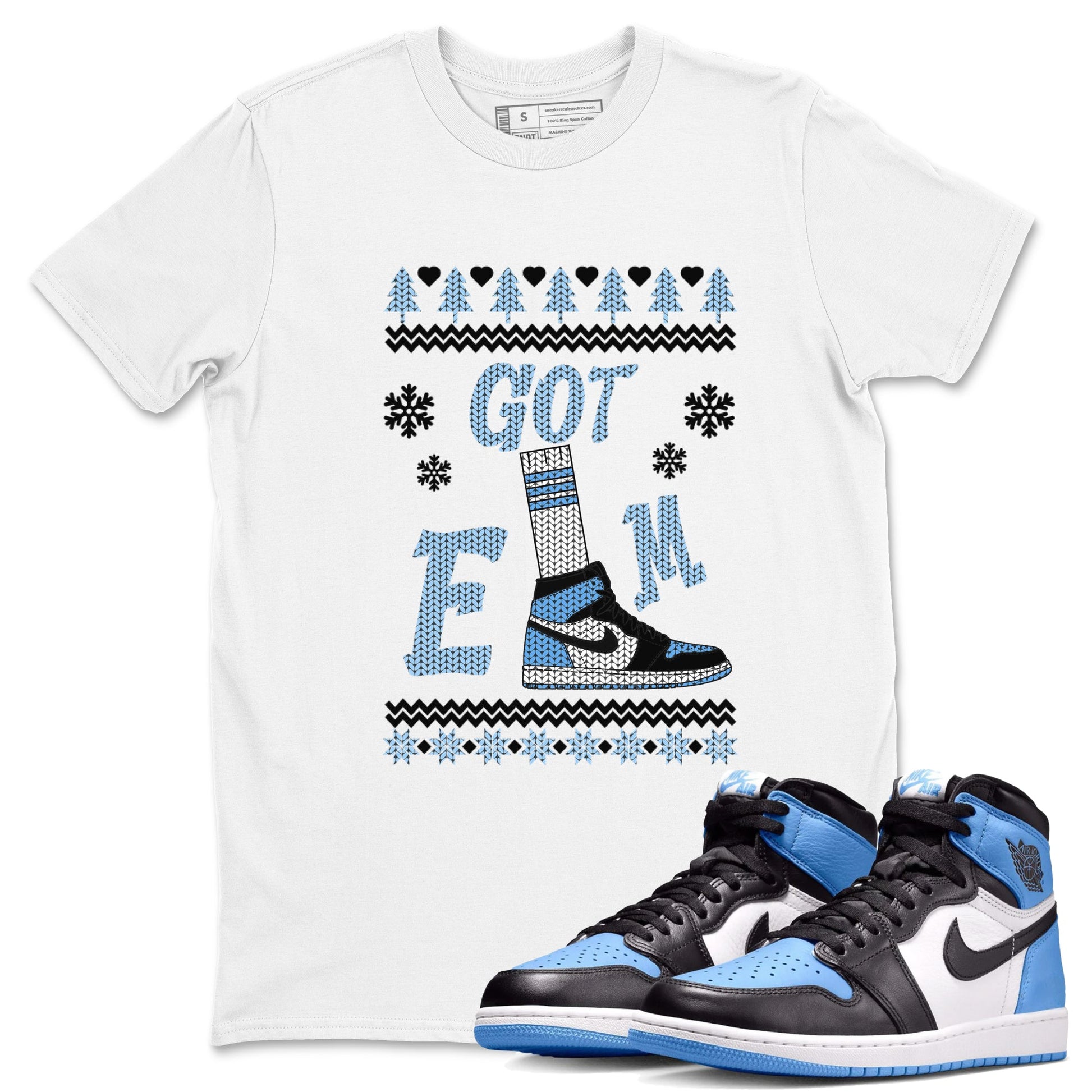 Air Jordan 1 UNC Toe shirt to match jordans Gotem Sweater sneaker tees Christmas dress Ugly Sweater AJ1 UNC Toe SNRT Sneaker Release Tees unisex cotton White 1 crew neck shirt